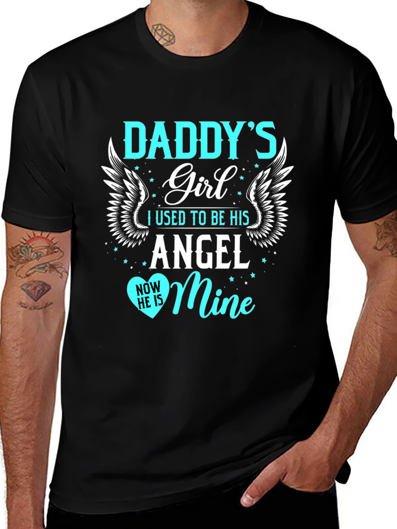 Daddys Girl T-Shirt Angel Design Mens Black Tee