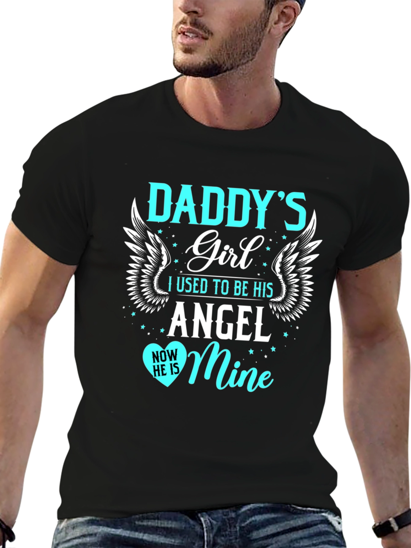 Daddys Girl T-Shirt Angel Design Mens Black Tee