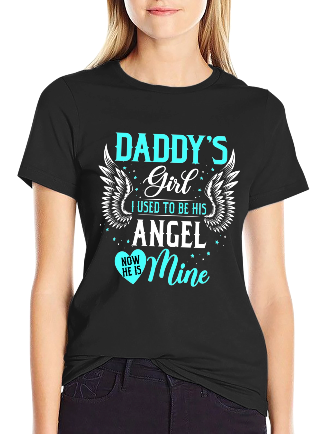 Daddys Girl T-Shirt Angel Design Mens Black Tee