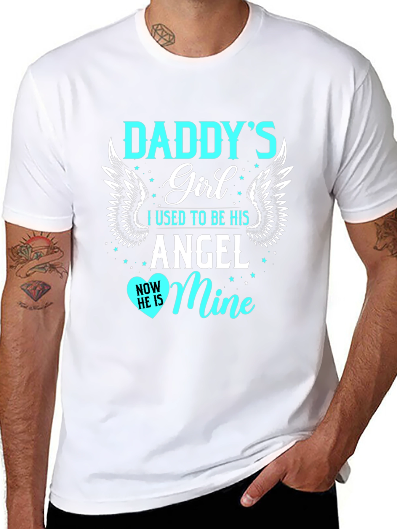Daddys Girl T-Shirt Angel Design Mens Black Tee
