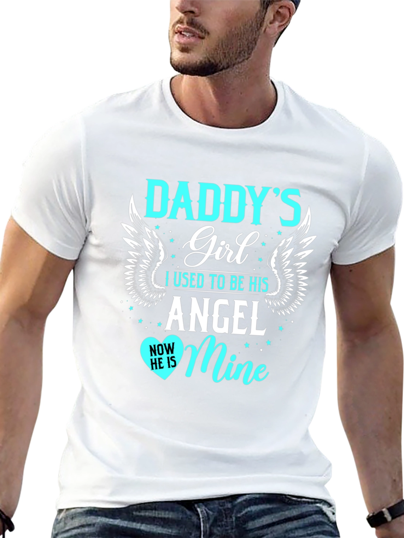 Daddys Girl T-Shirt Angel Design Mens Black Tee