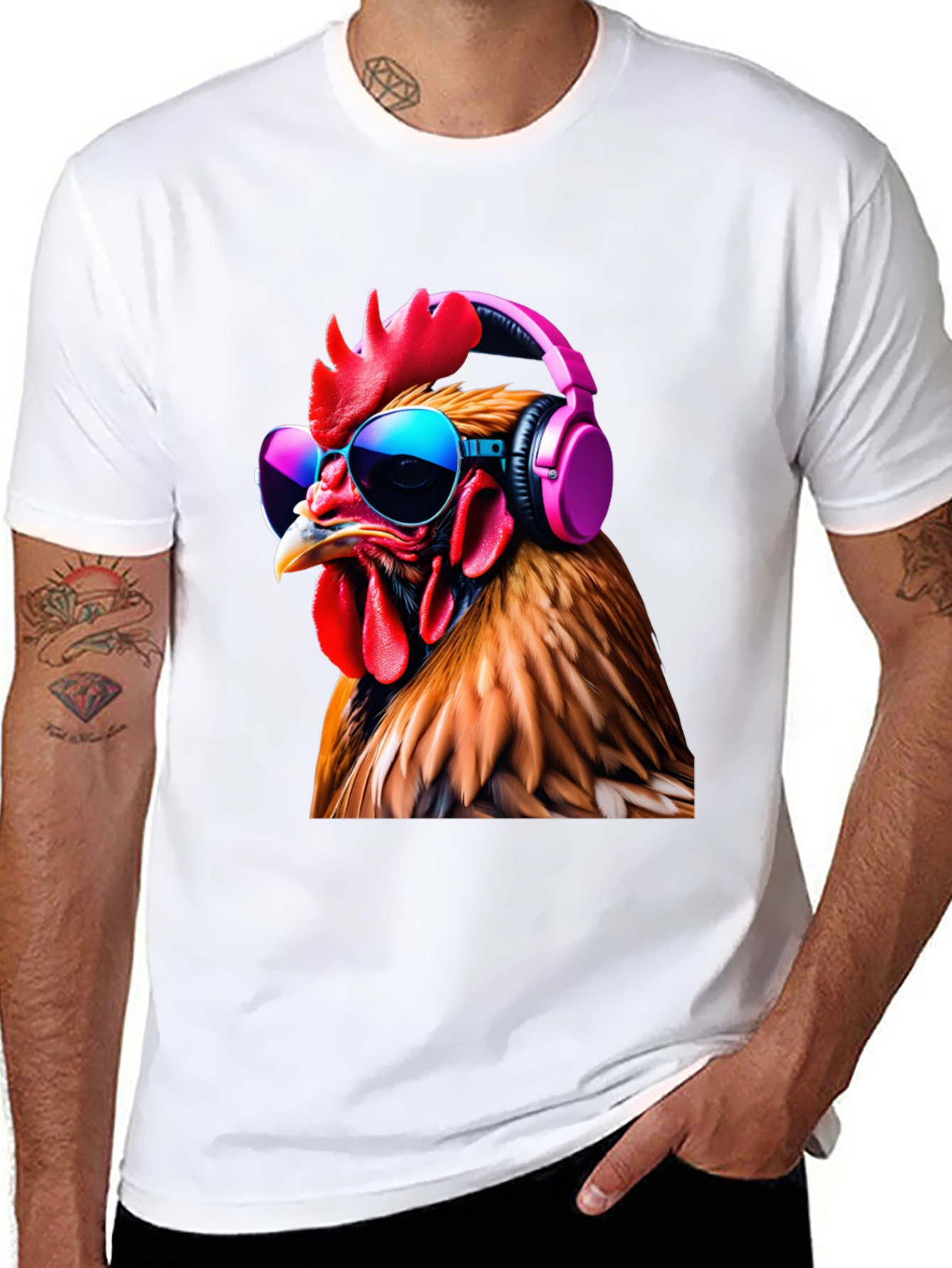 Cool Chicken T-Shirt with Headphones and Sunglasses