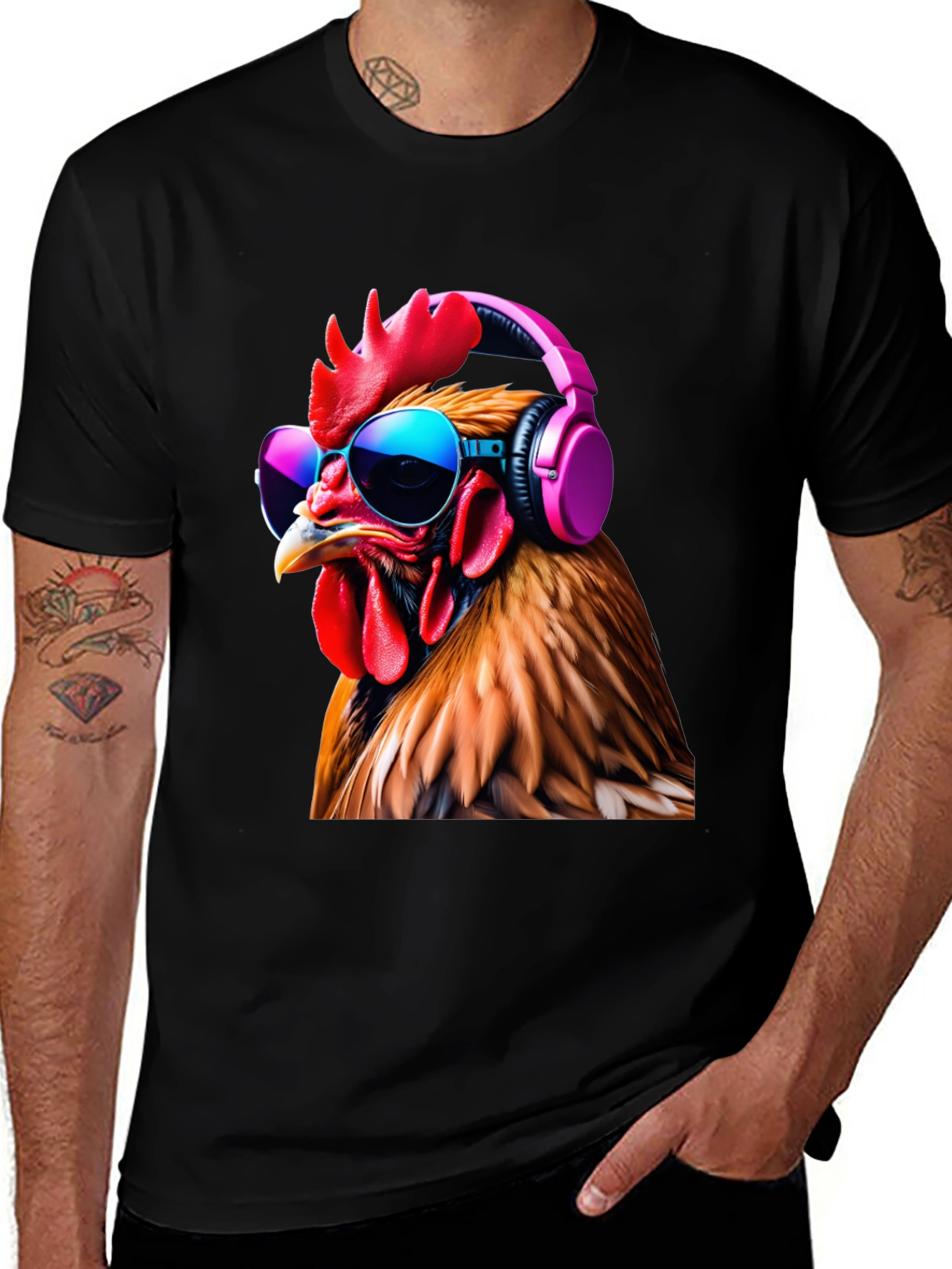Cool Chicken T-Shirt with Headphones and Sunglasses