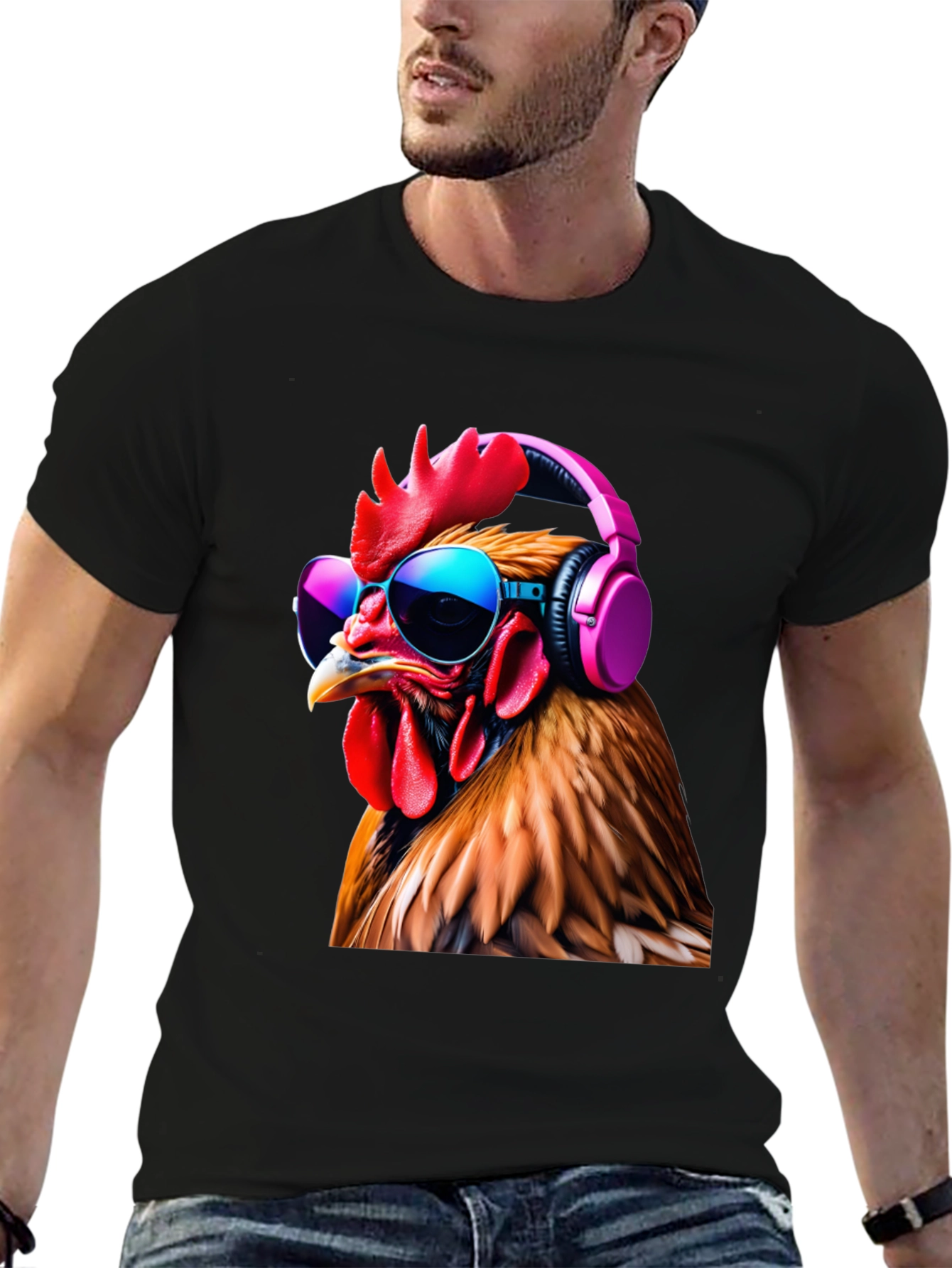 Cool Chicken T-Shirt with Headphones and Sunglasses