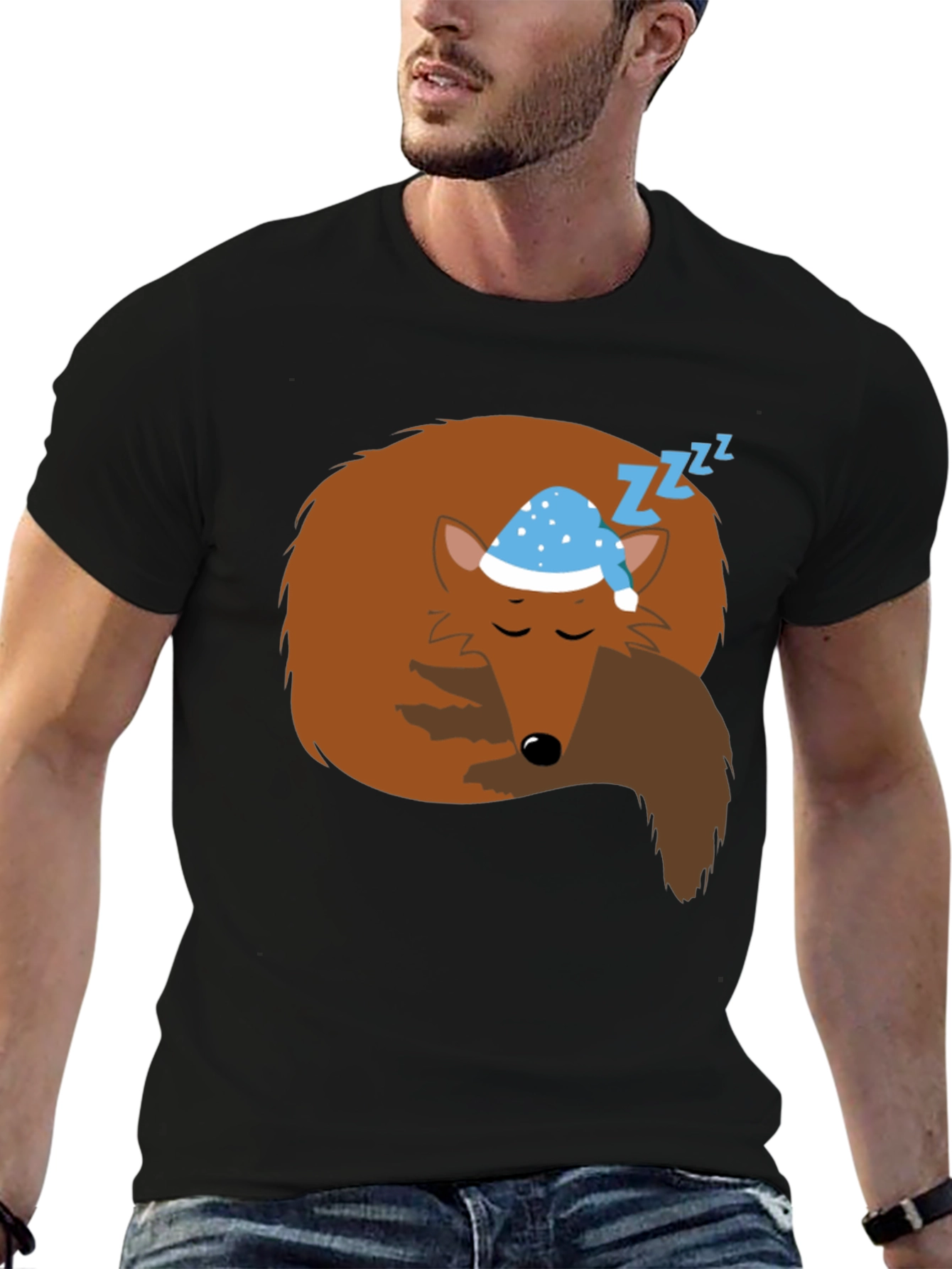 Sleeping Fox Graphic Tee - Comfy Black T-Shirt