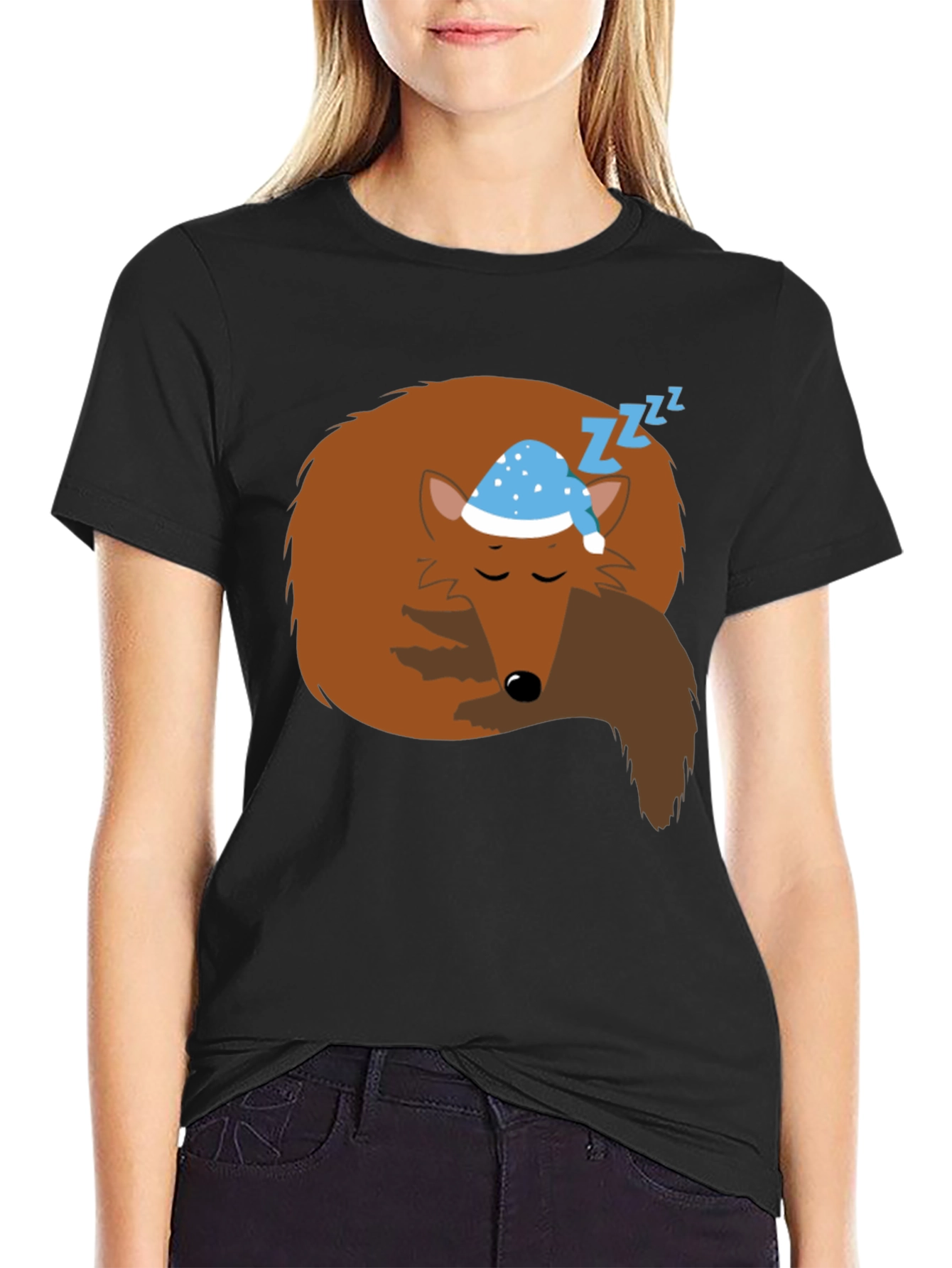 Sleeping Fox Graphic Tee - Comfy Black T-Shirt