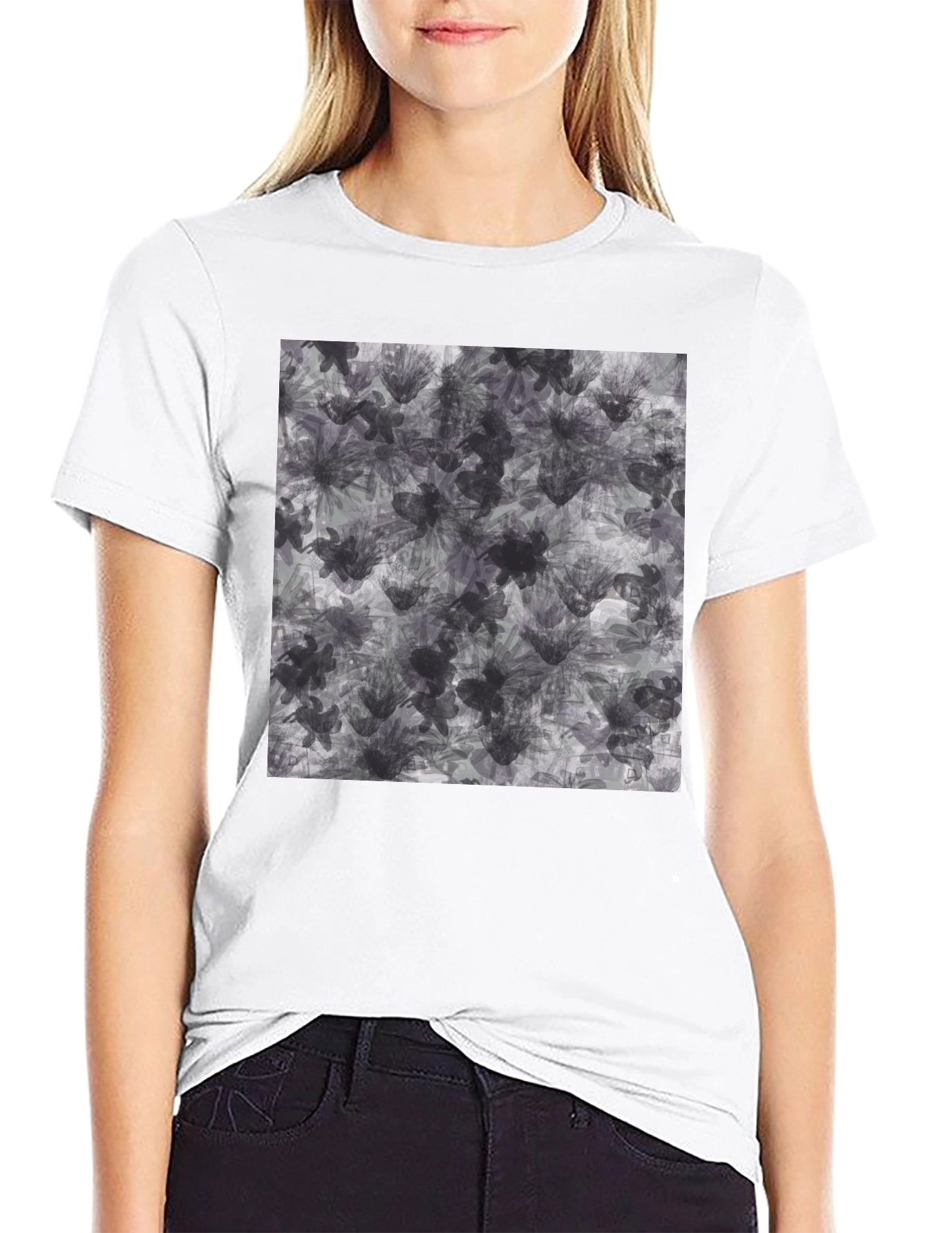 Abstract Floral Print Black T-Shirt