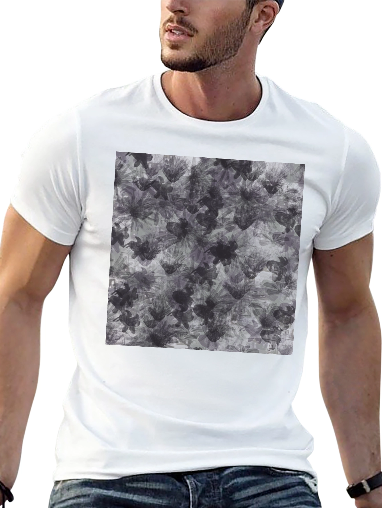 Abstract Floral Print Black T-Shirt