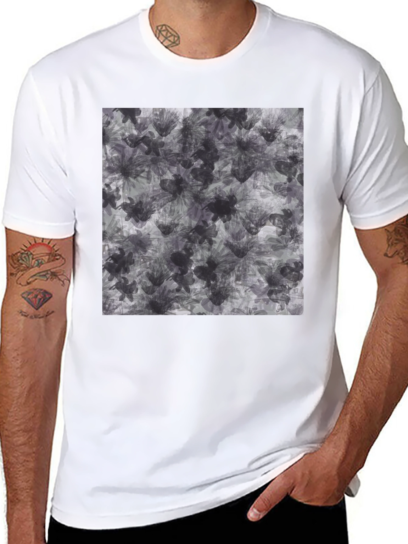 Abstract Floral Print Black T-Shirt