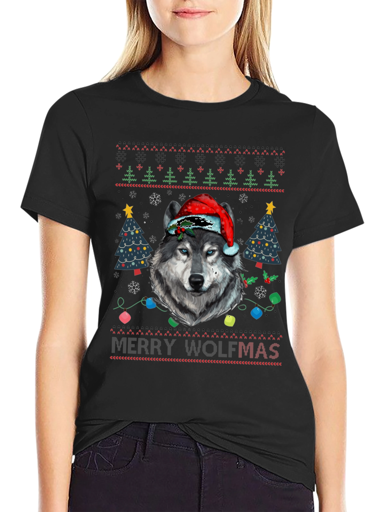 Merry Wolfmas Ugly Christmas T-Shirt