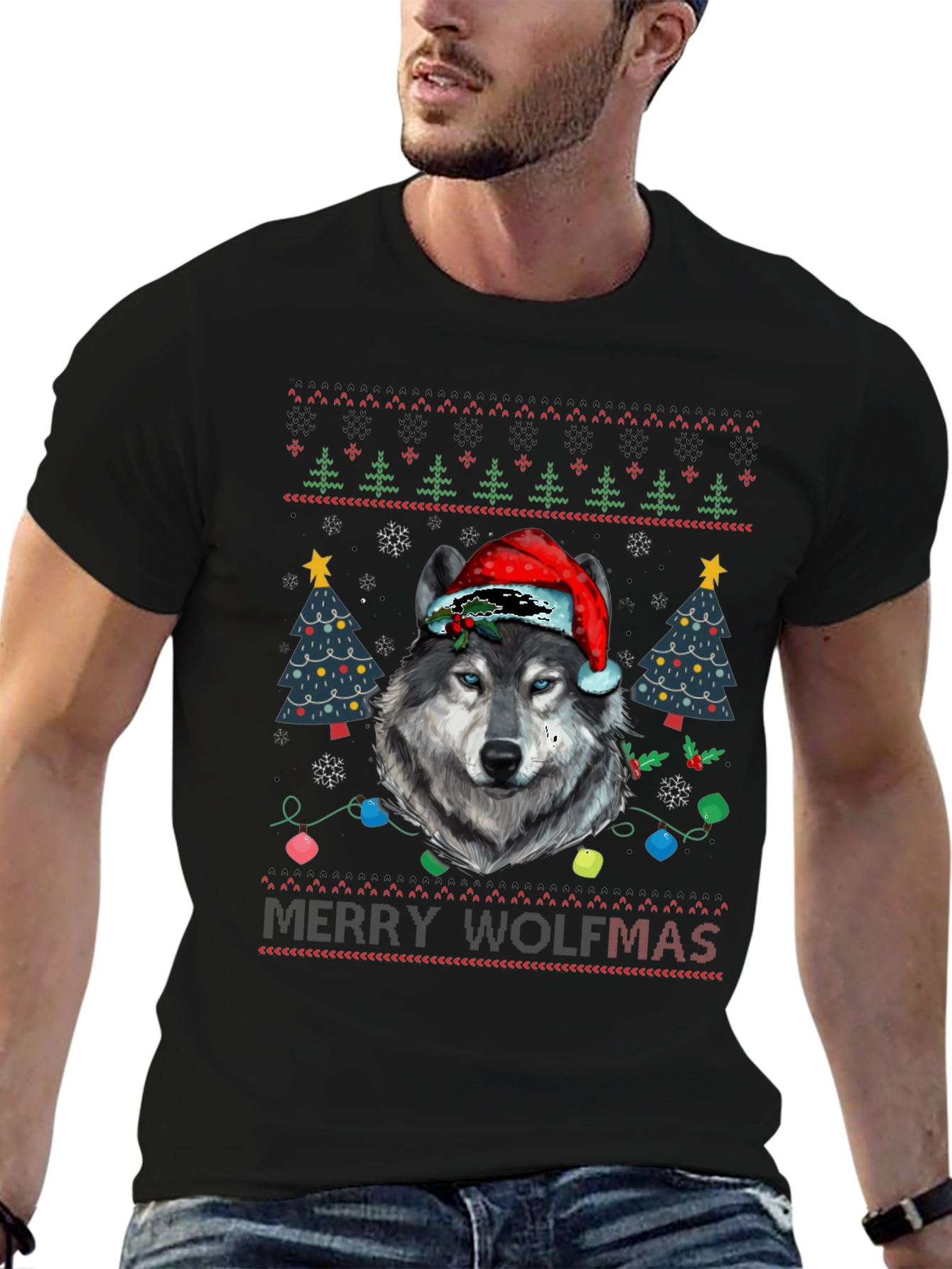 Merry Wolfmas Ugly Christmas T-Shirt