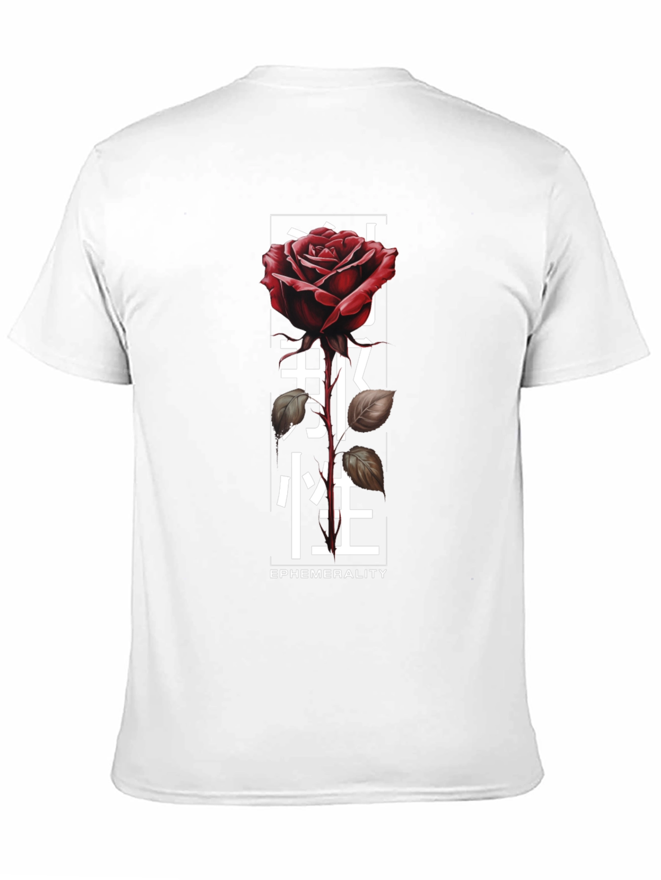 Rose & Japanese Text Graphic T-Shirt