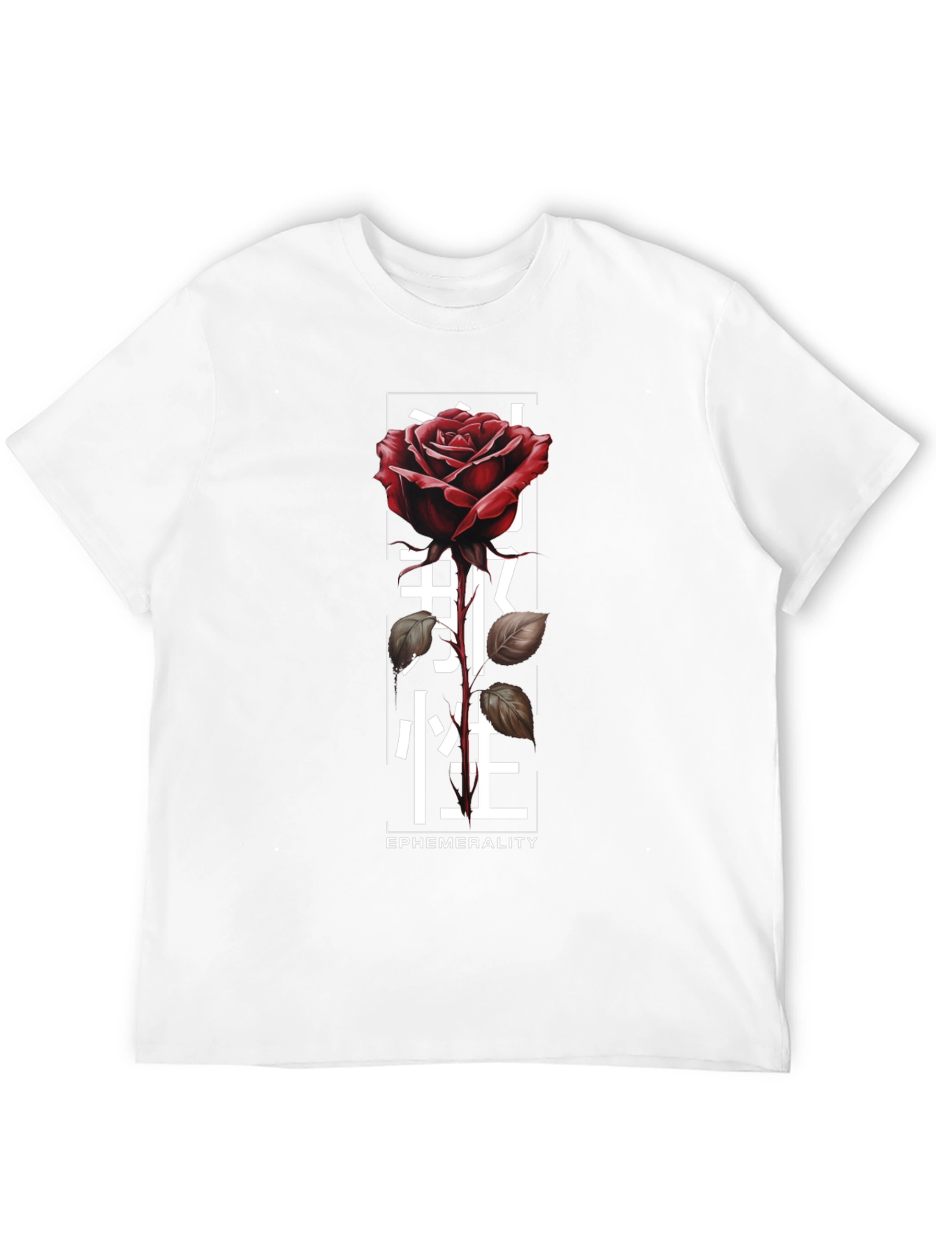 Rose & Japanese Text Graphic T-Shirt