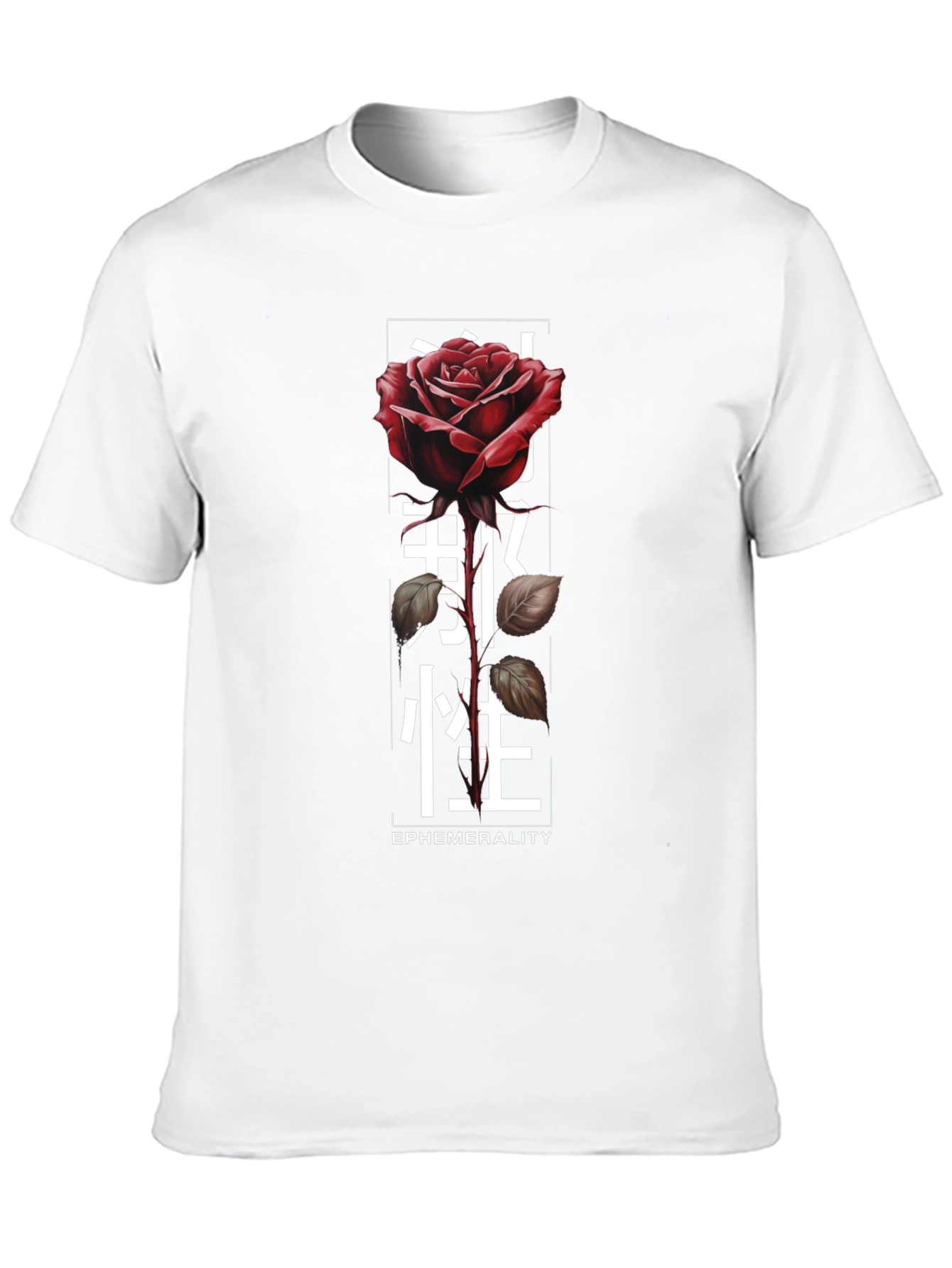 Rose & Japanese Text Graphic T-Shirt
