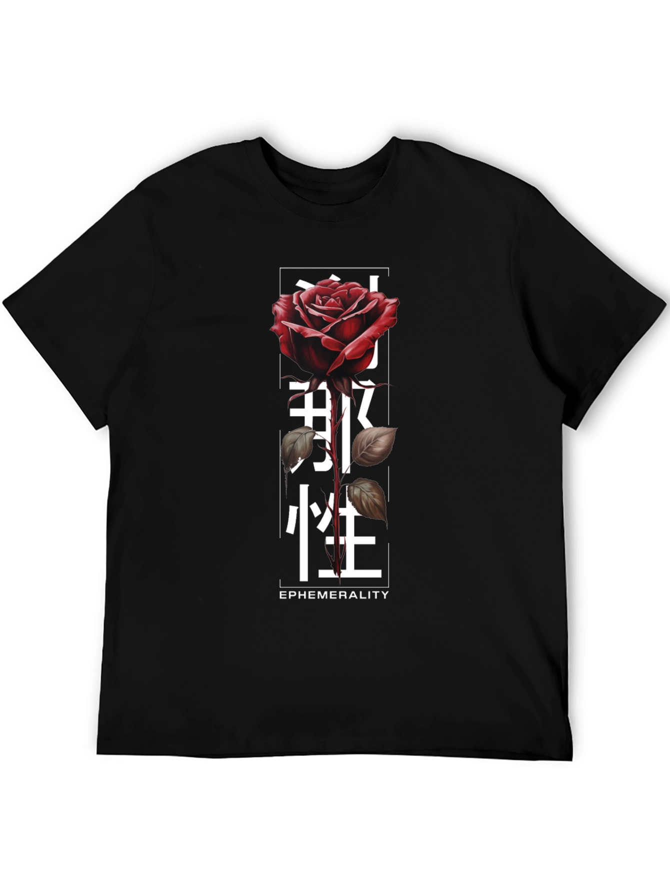 Rose & Japanese Text Graphic T-Shirt