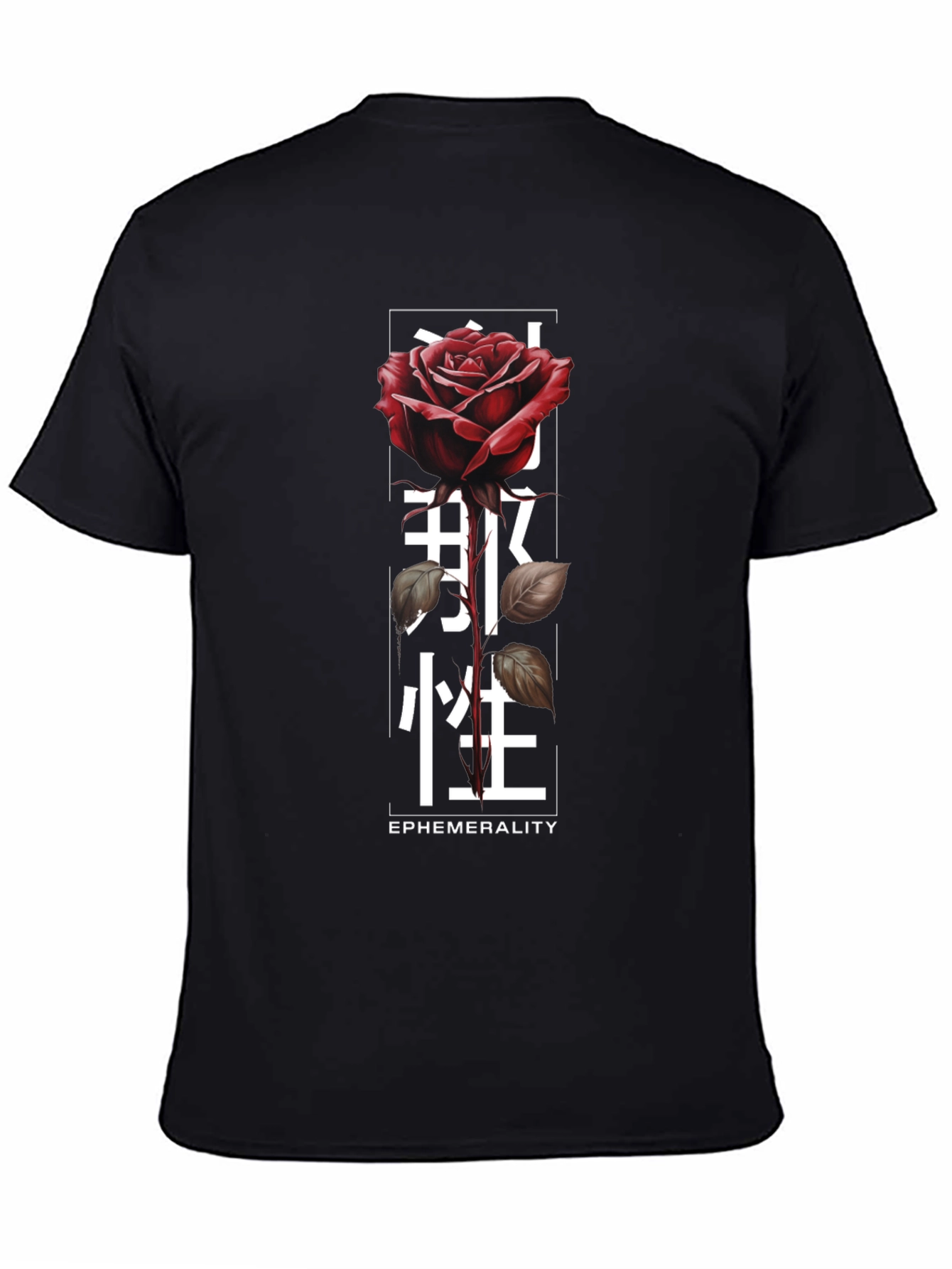 Rose & Japanese Text Graphic T-Shirt