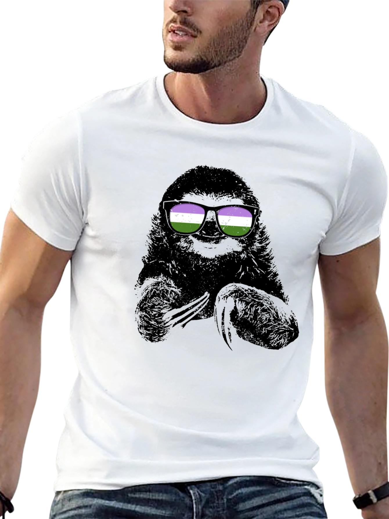 Sloth Wearing Genderqueer Pride Sunglasses T-Shirt