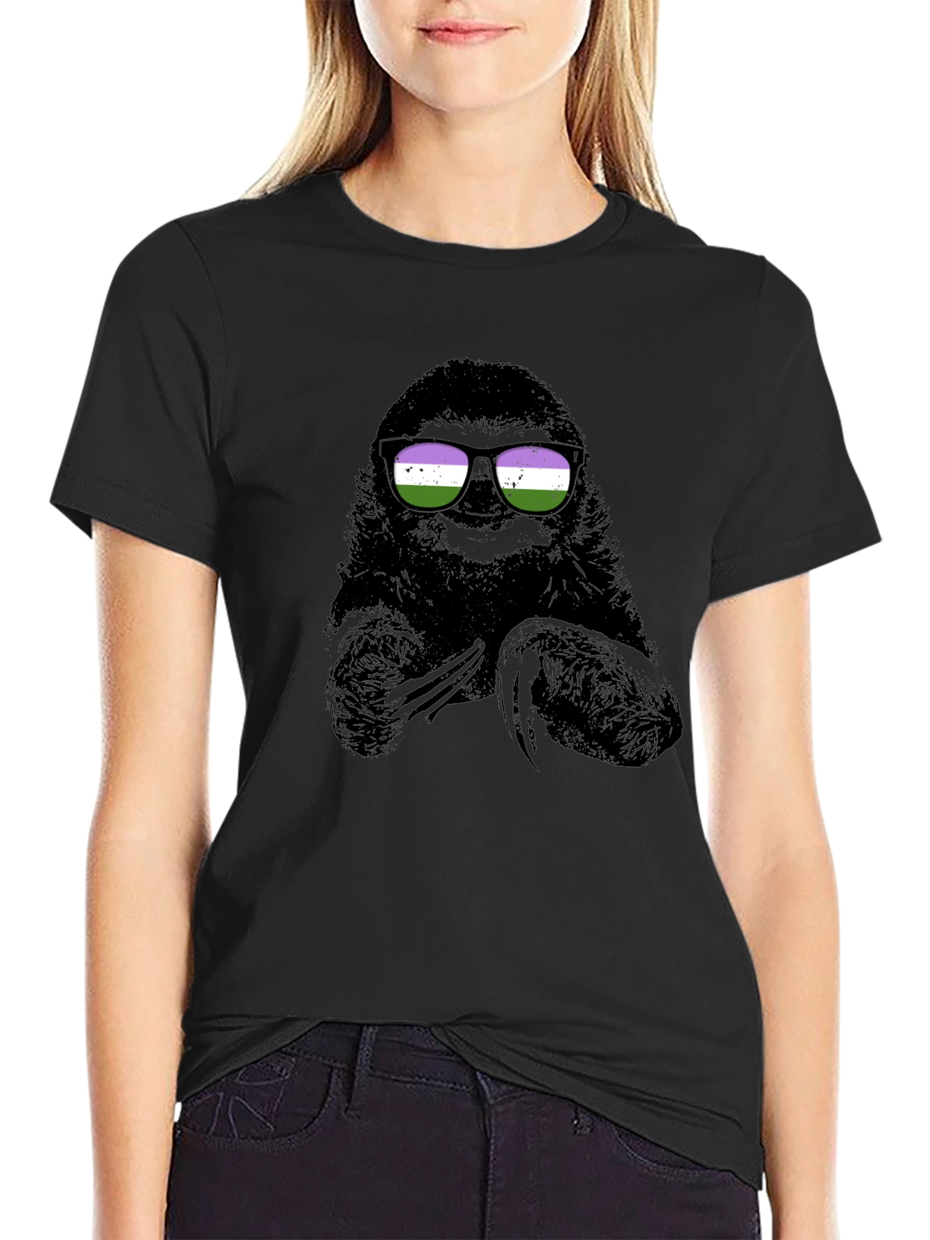 Sloth Wearing Genderqueer Pride Sunglasses T-Shirt