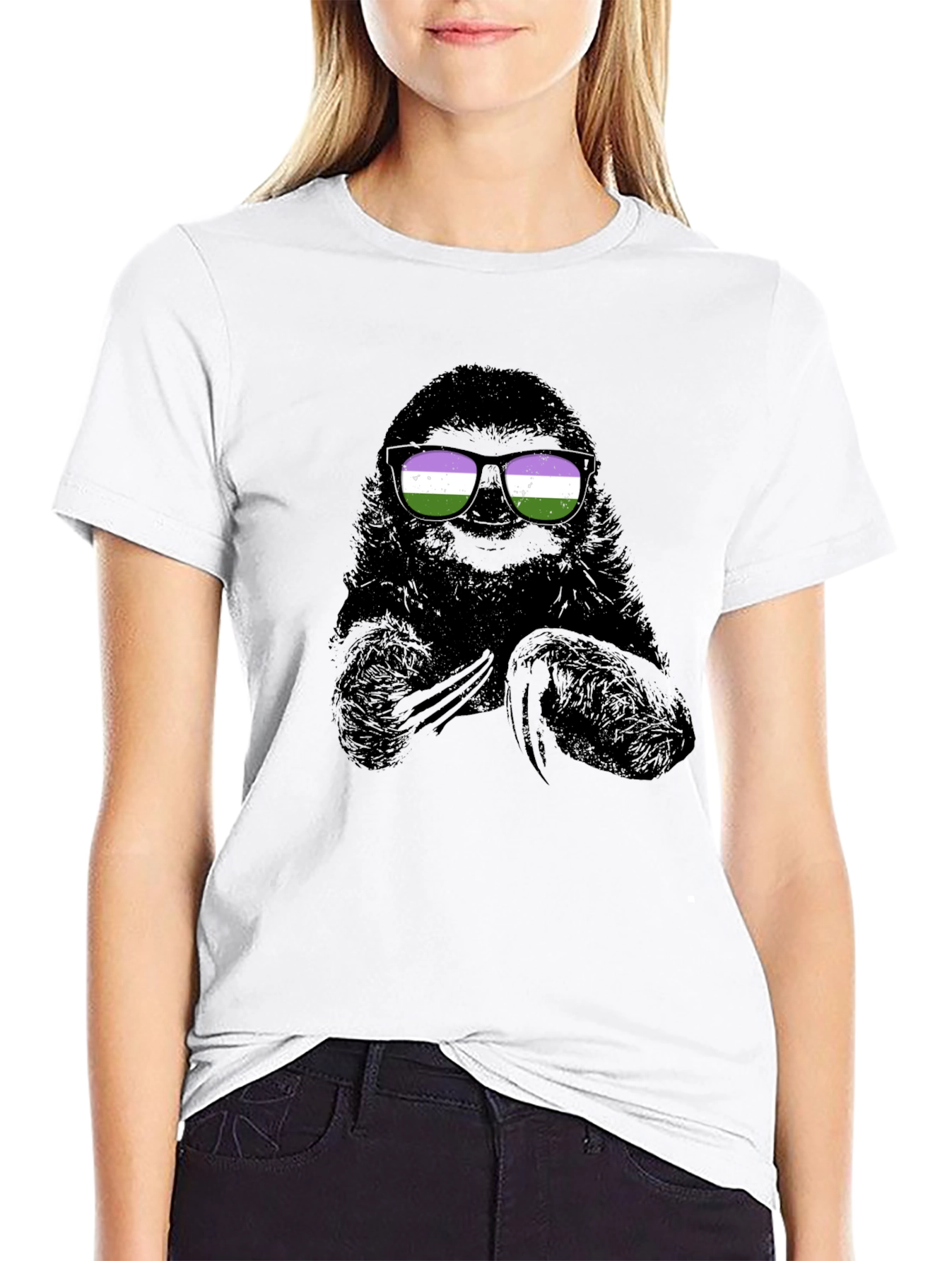Sloth Wearing Genderqueer Pride Sunglasses T-Shirt
