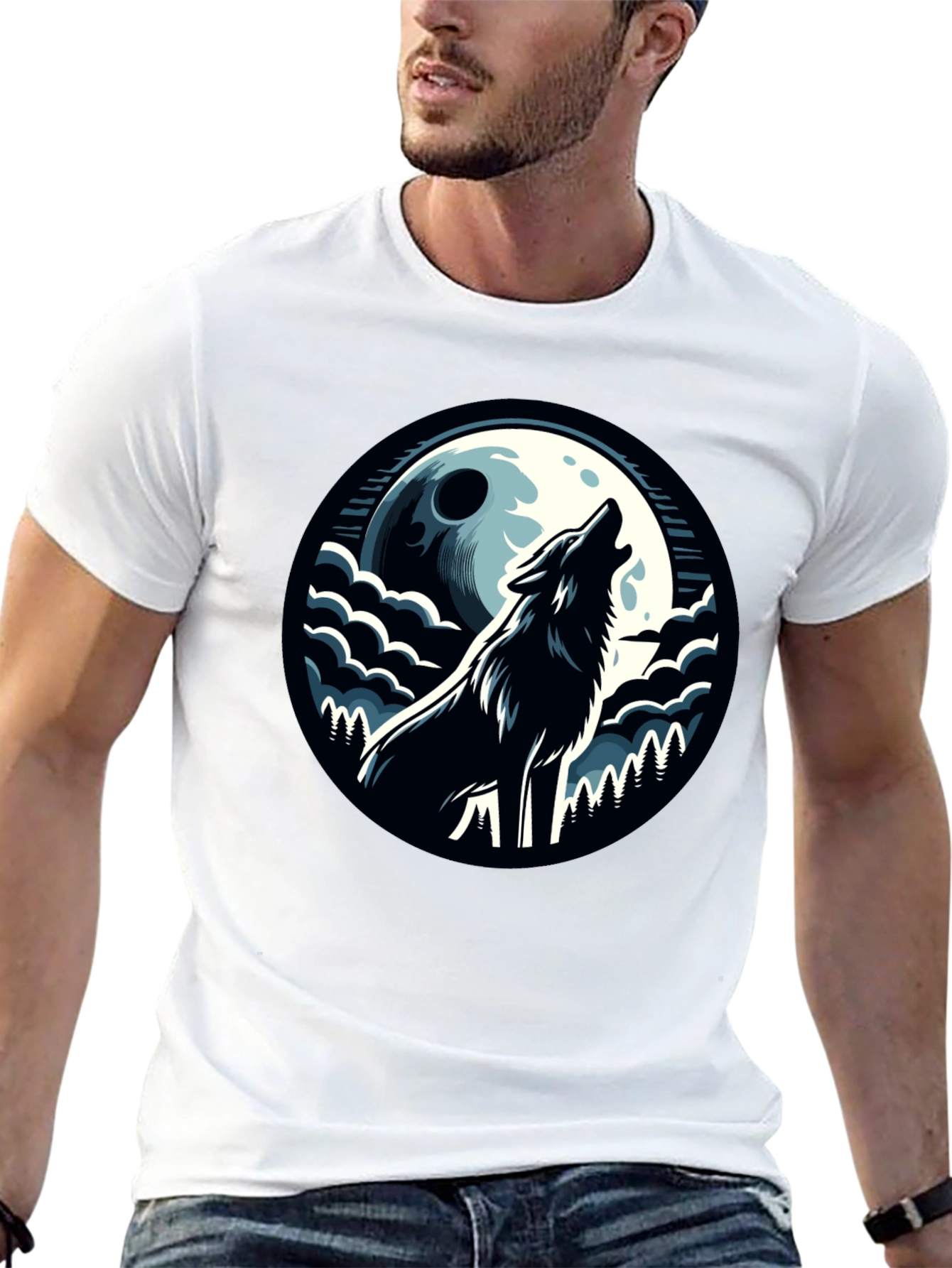 Wolf Howling at Moon Graphic Tee
