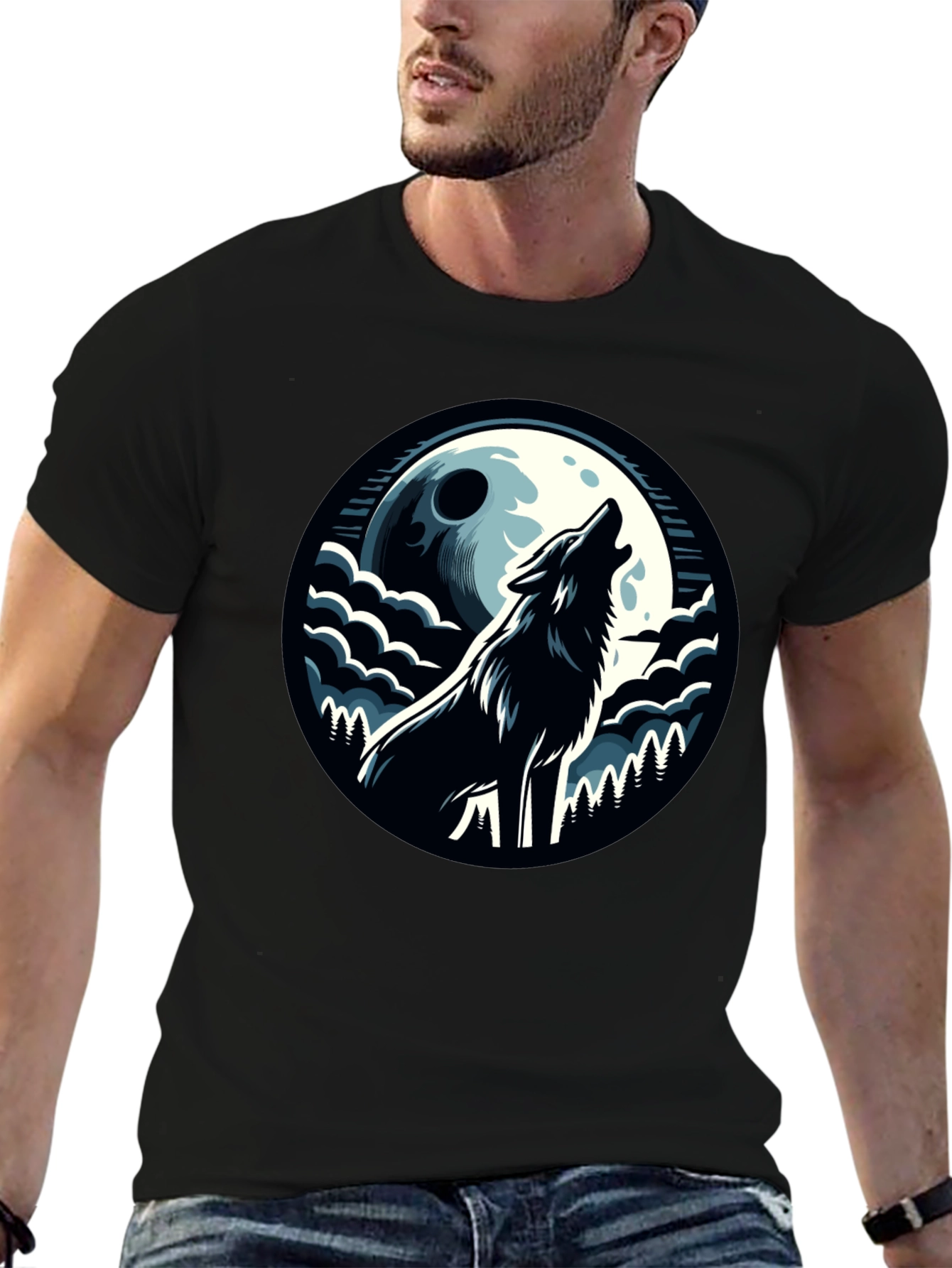 Wolf Howling at Moon Graphic Tee