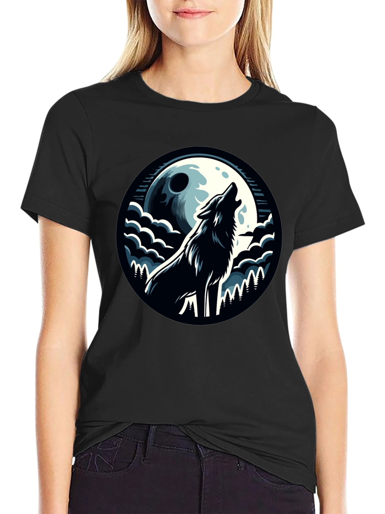 Wolf Howling at Moon Graphic Tee