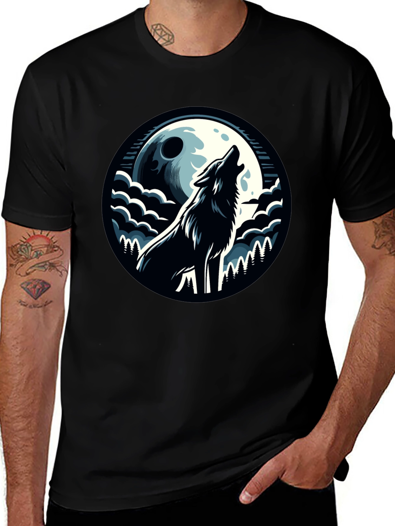 Wolf Howling at Moon Graphic Tee