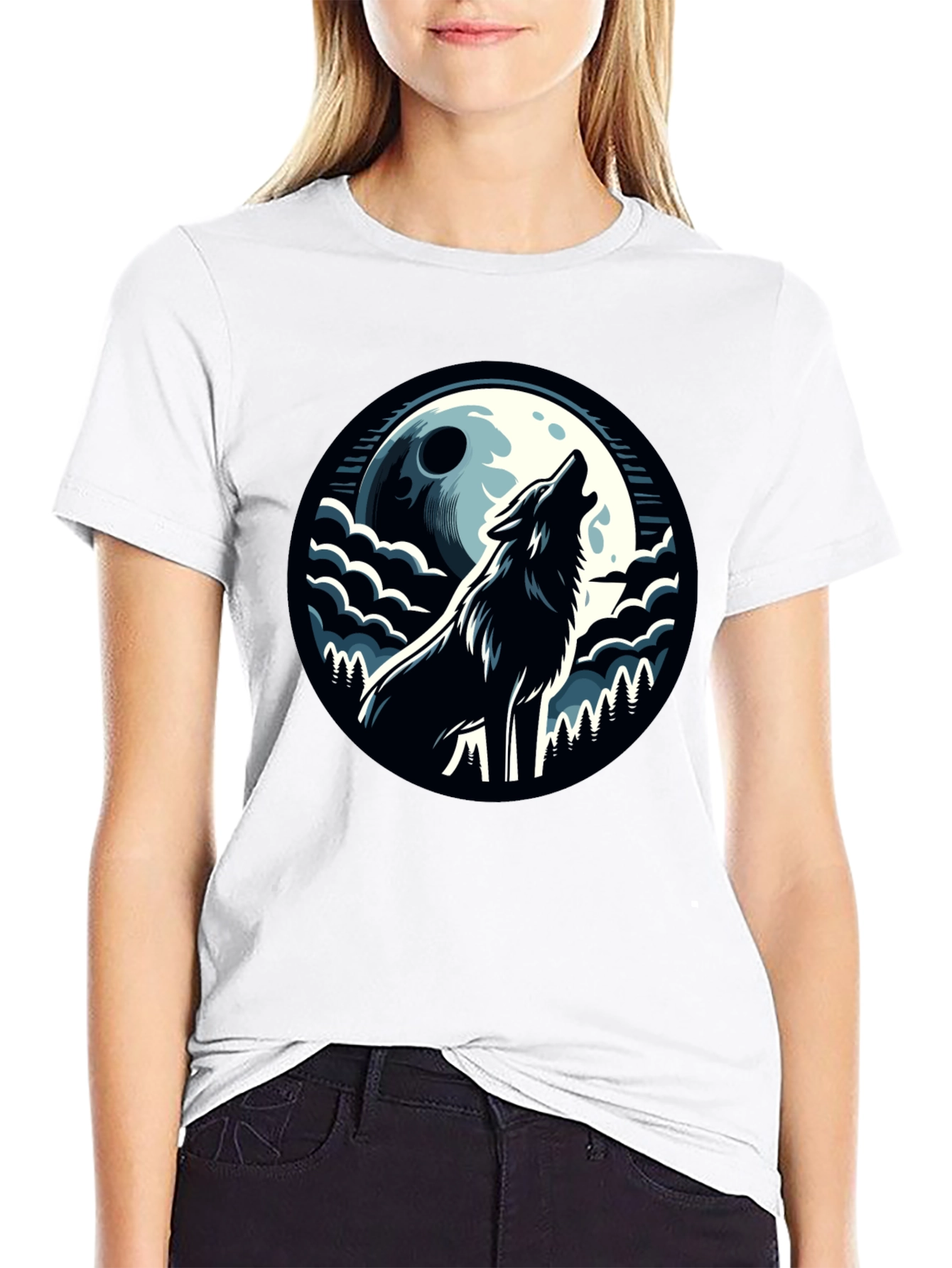 Wolf Howling at Moon Graphic Tee
