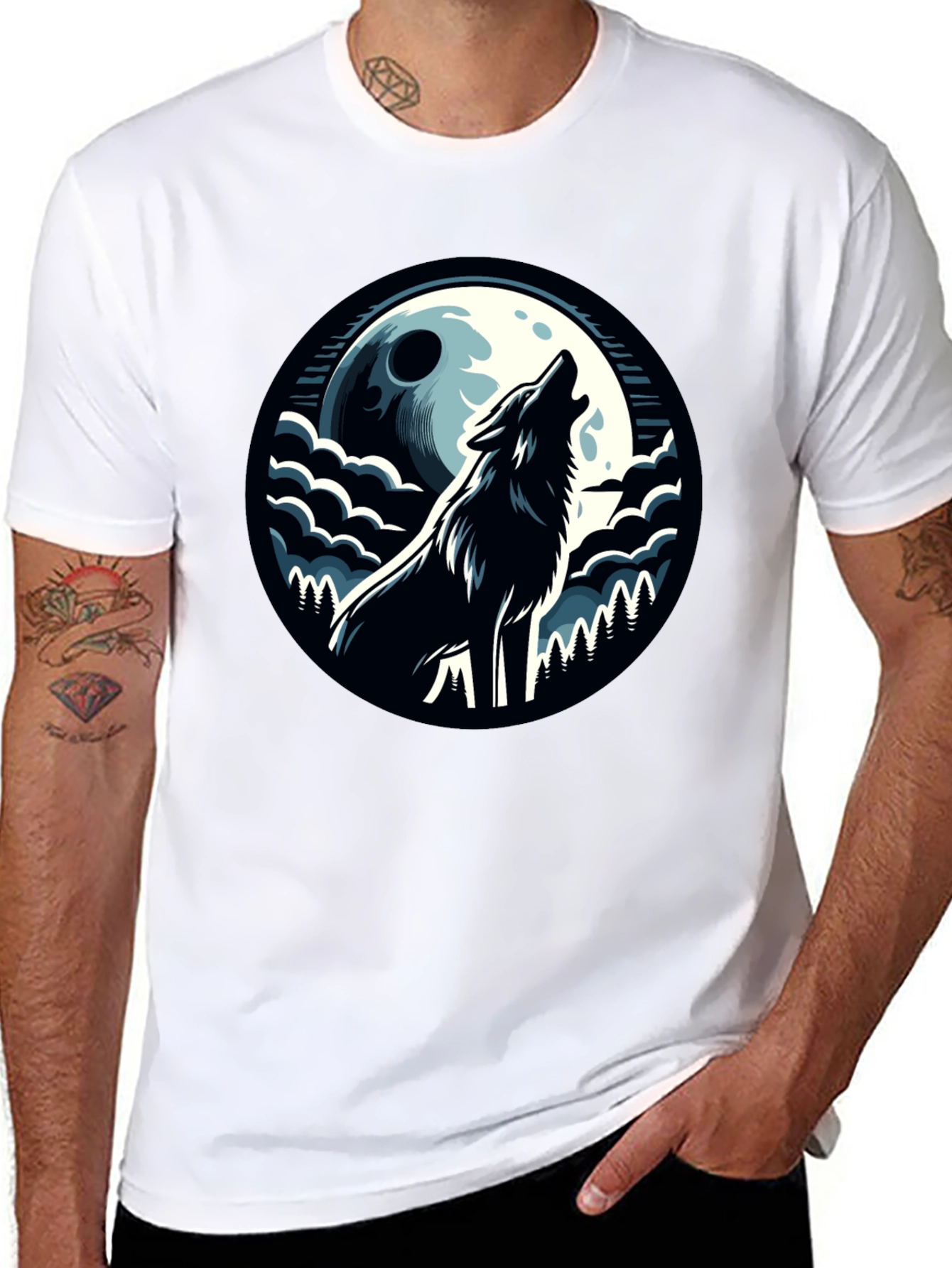 Wolf Howling at Moon Graphic Tee