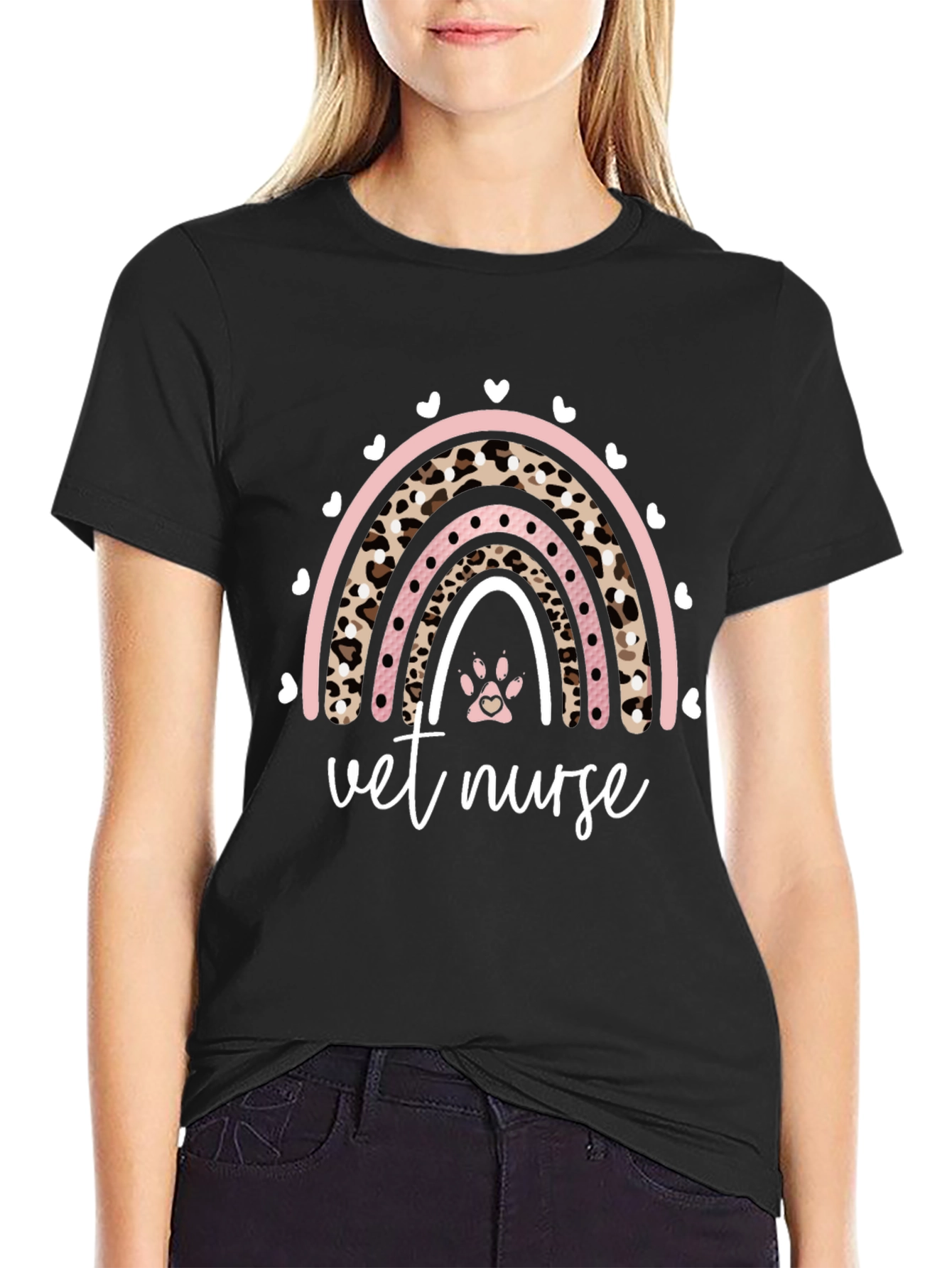 Vet Nurse Rainbow Paw Print Graphic Tee