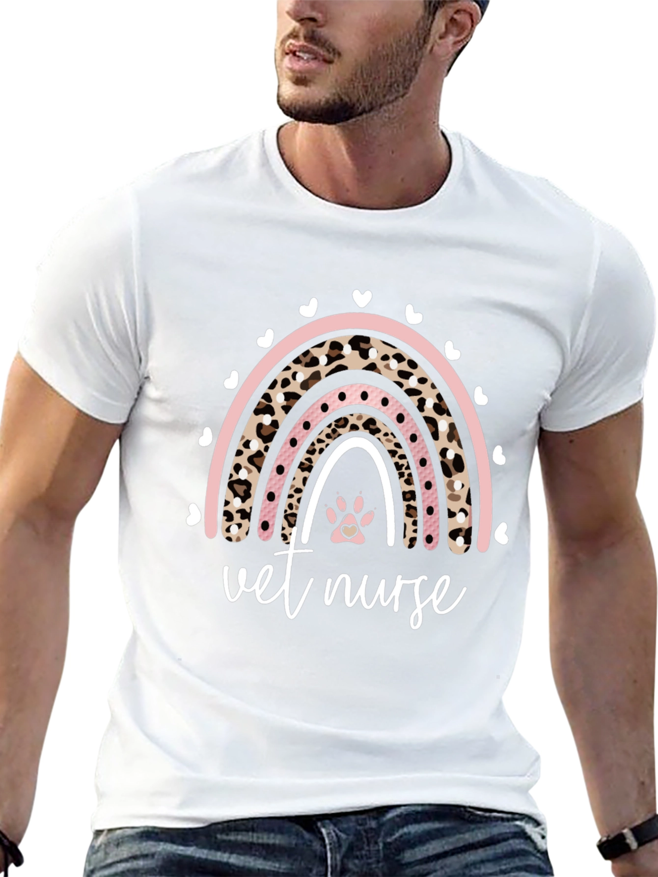 Vet Nurse Rainbow Paw Print Graphic Tee
