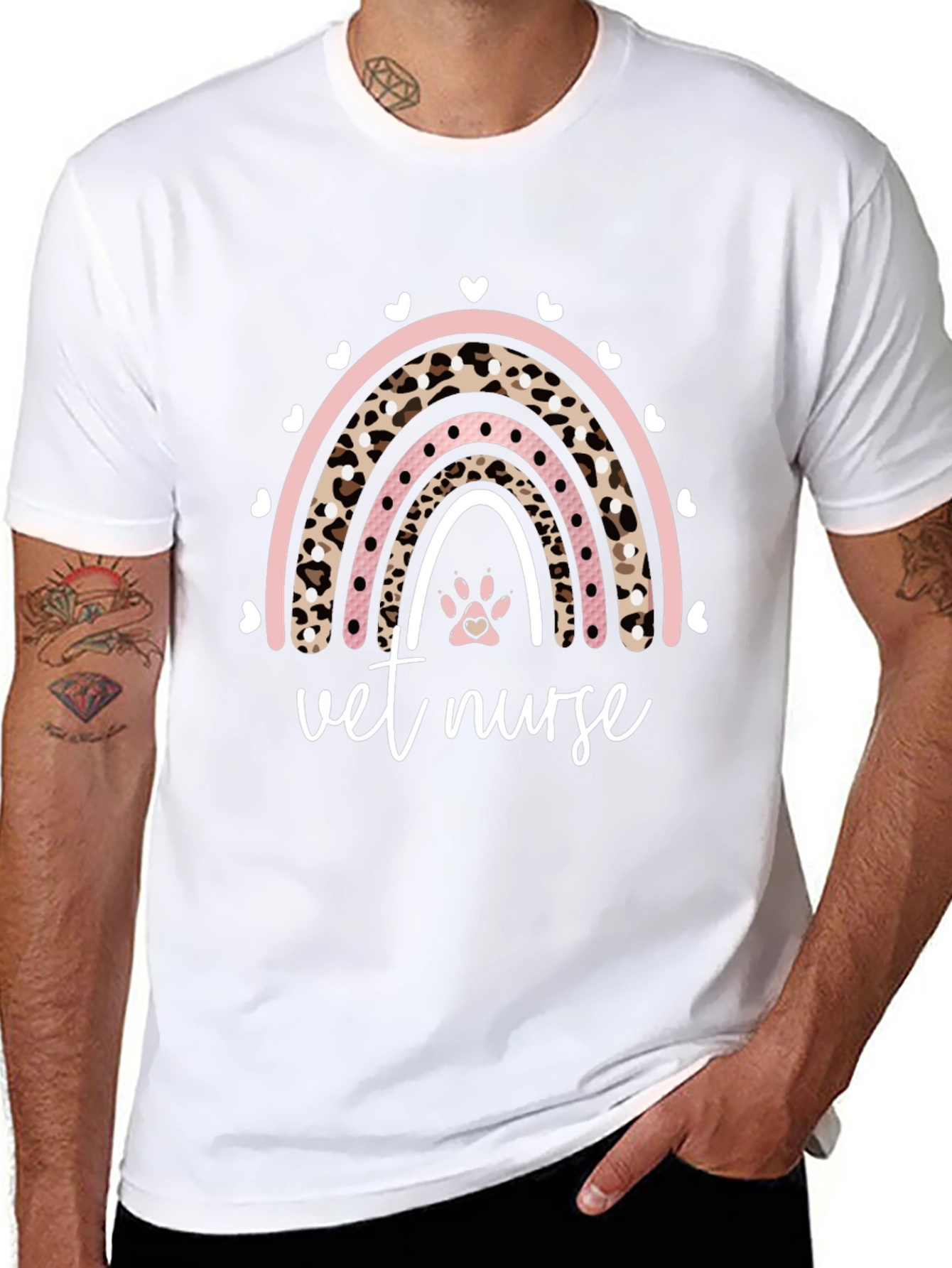 Vet Nurse Rainbow Paw Print Graphic Tee