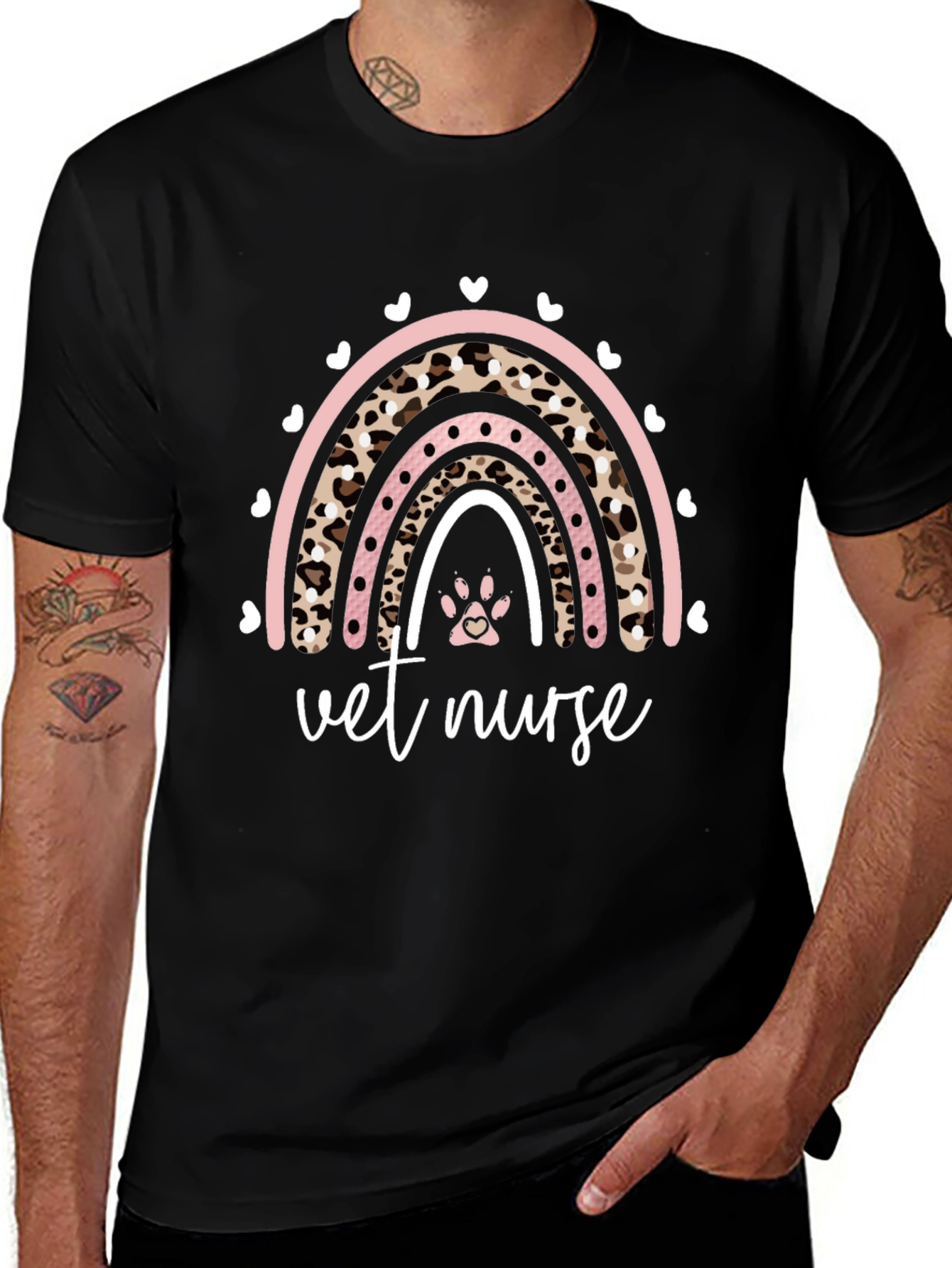 Vet Nurse Rainbow Paw Print Graphic Tee