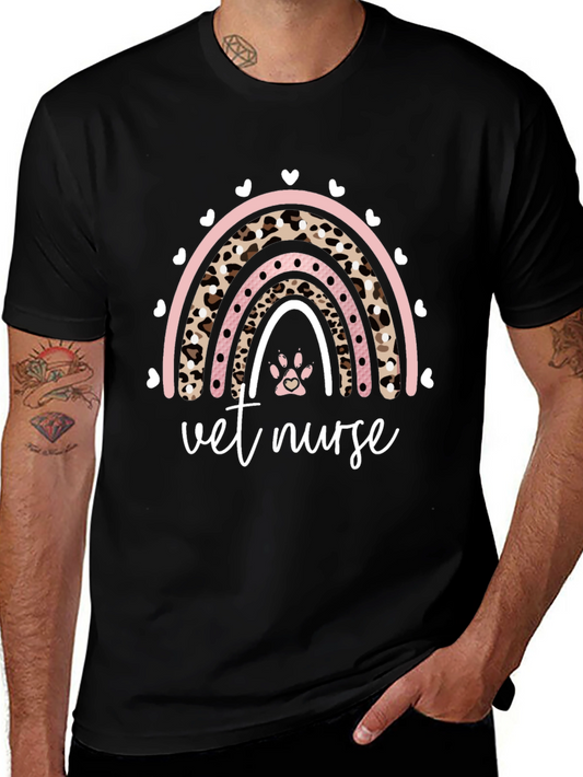 Vet Nurse Rainbow Paw Print Graphic Tee