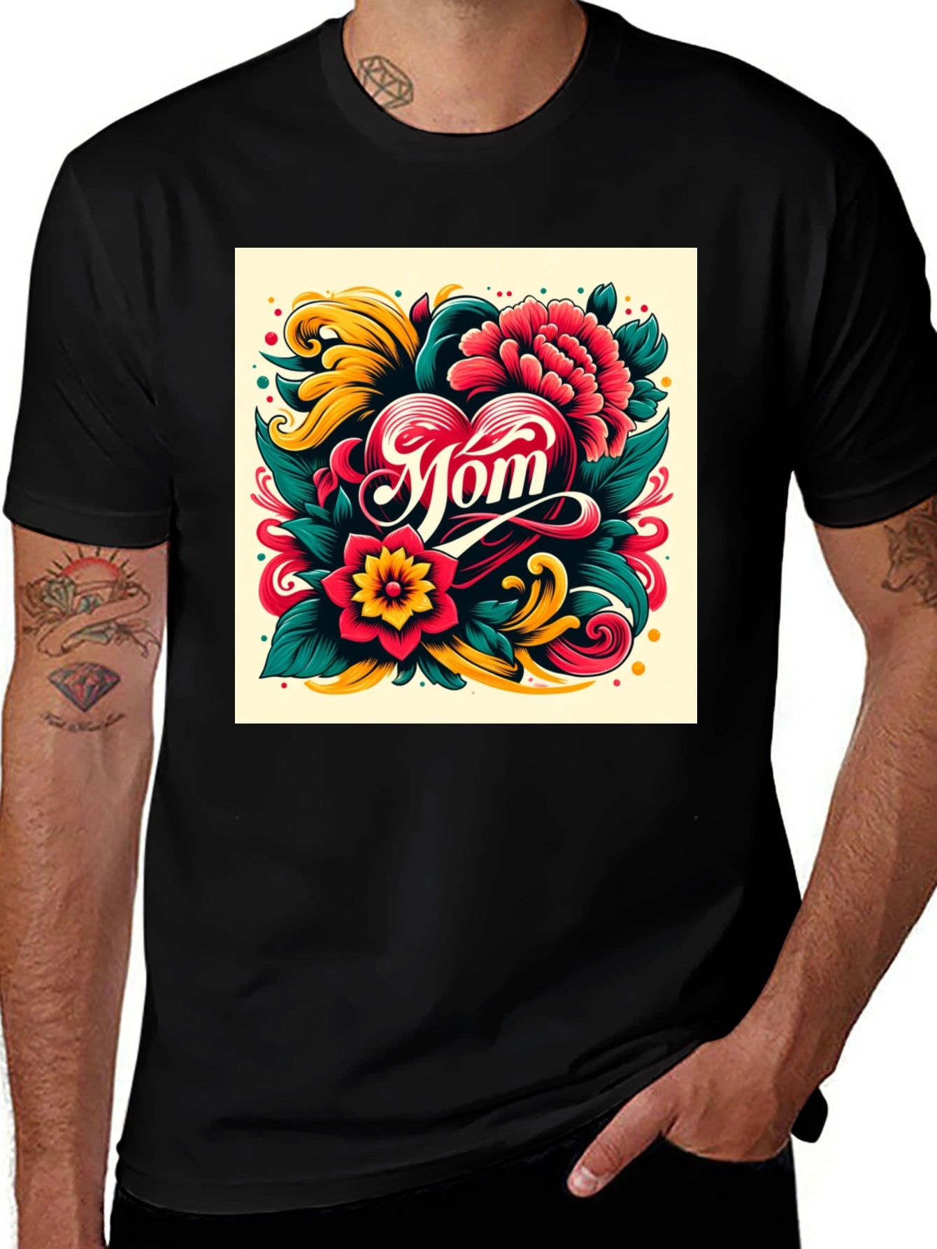 Mom Floral Heart Graphic T-Shirt