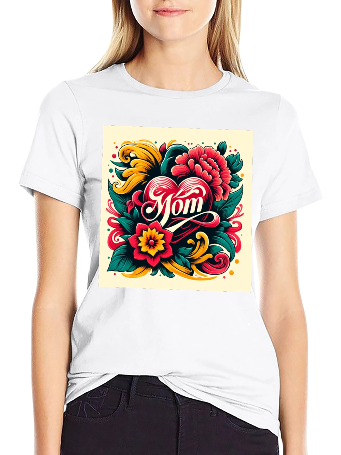 Mom Floral Heart Graphic T-Shirt
