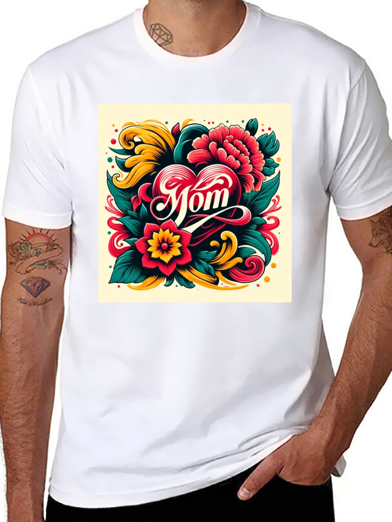 Mom Floral Heart Graphic T-Shirt