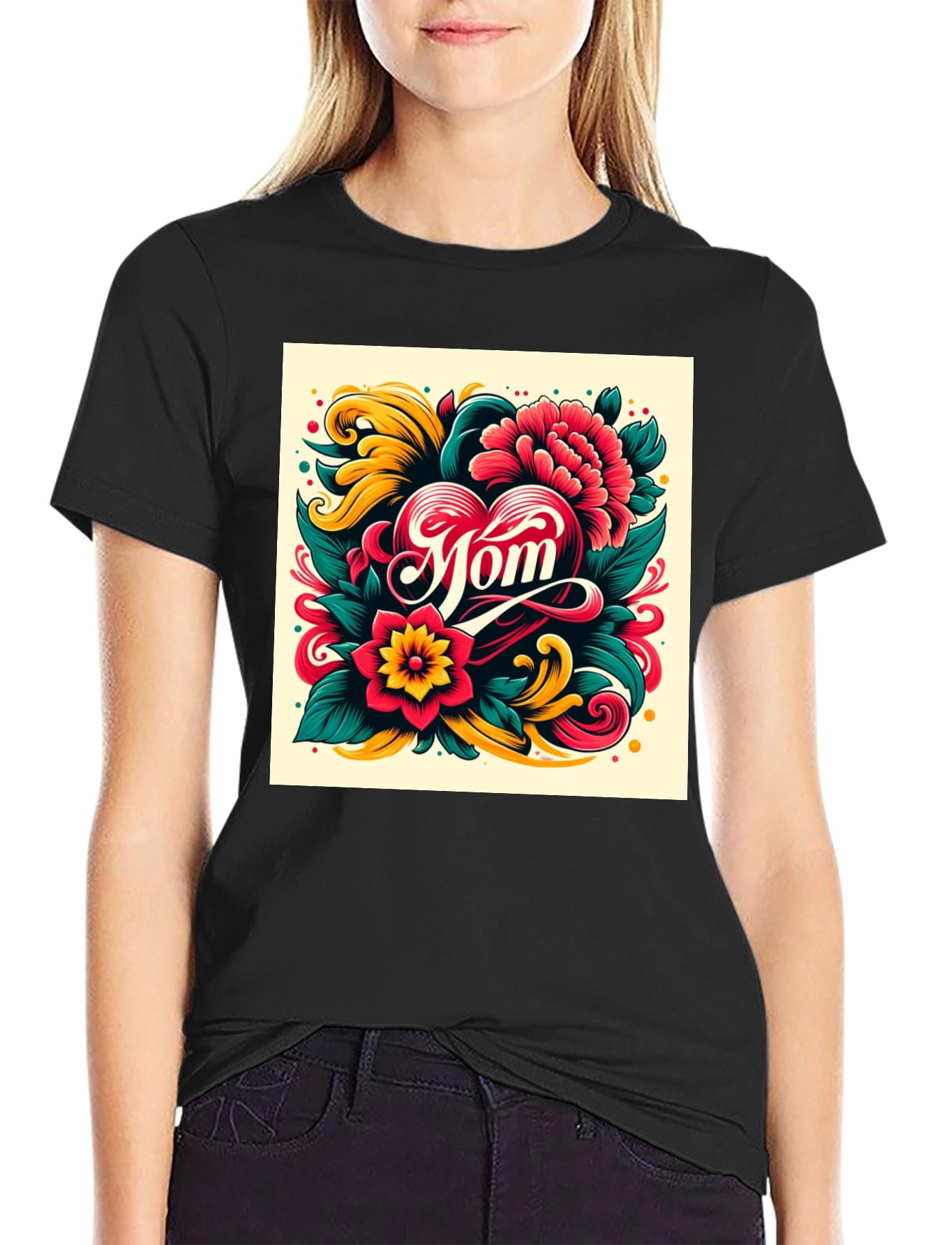 Mom Floral Heart Graphic T-Shirt