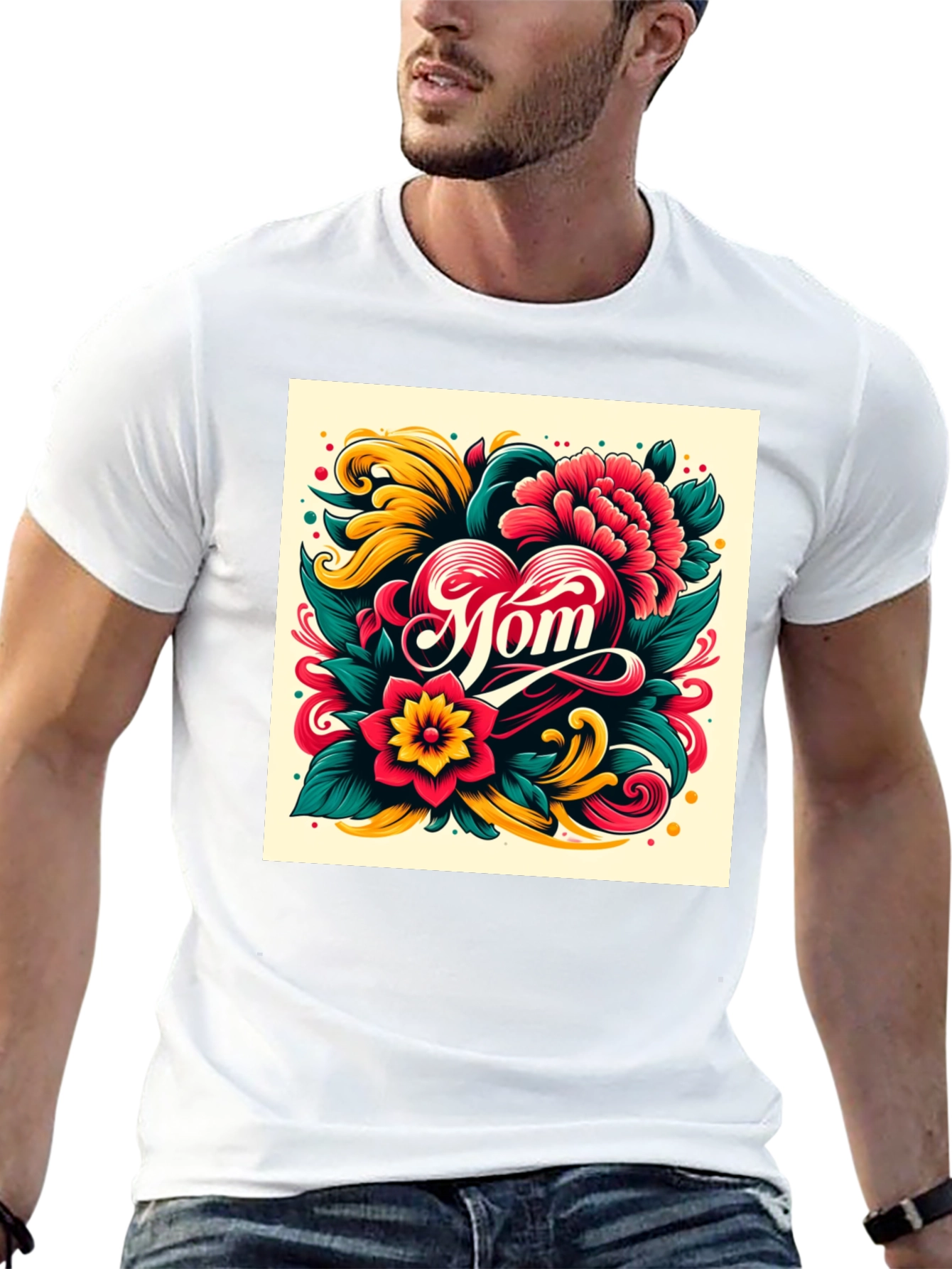 Mom Floral Heart Graphic T-Shirt