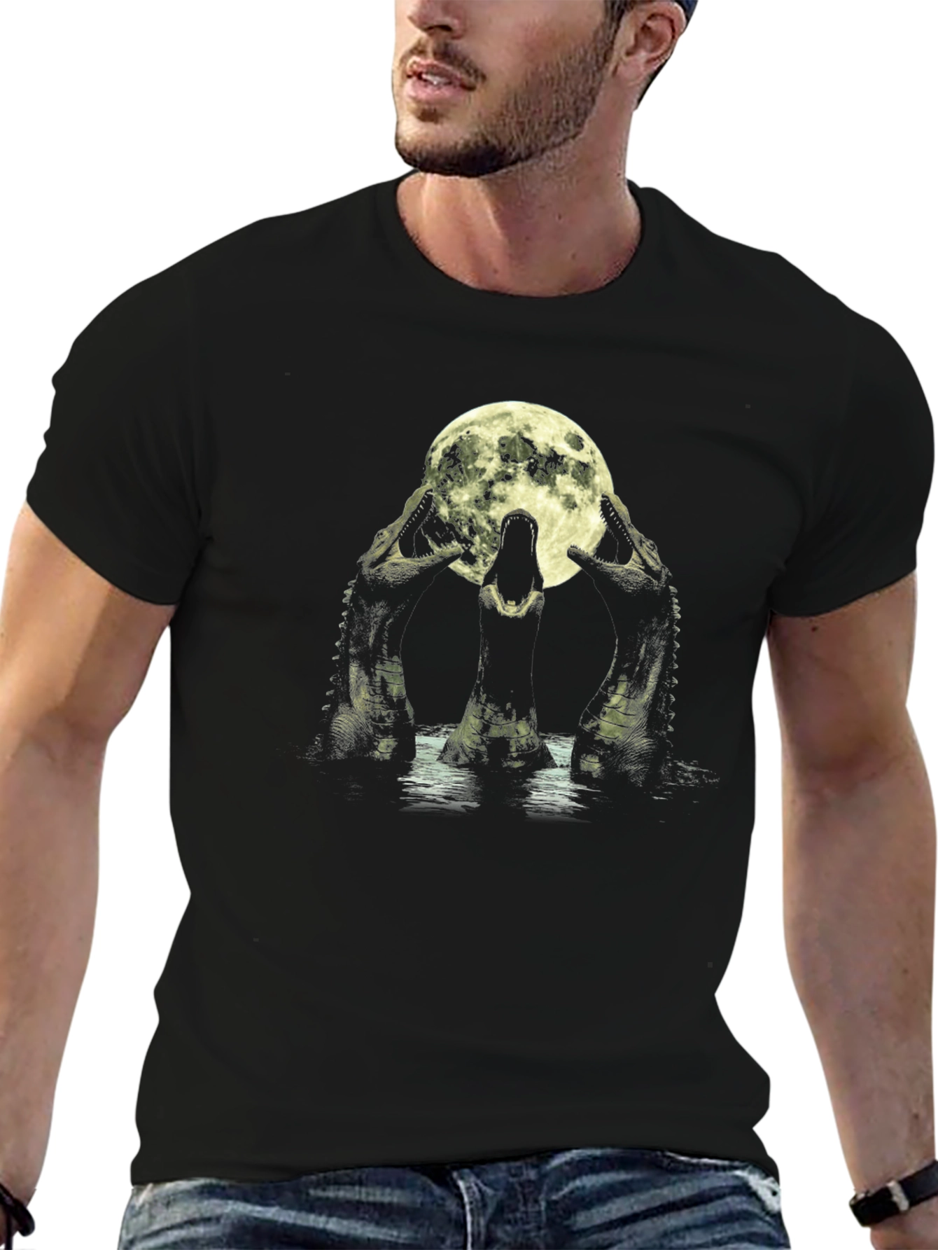 Crocodile Moon Black T-Shirt