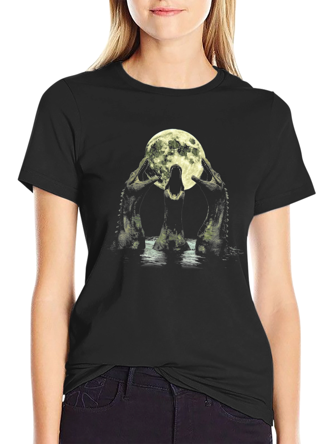 Crocodile Moon Black T-Shirt