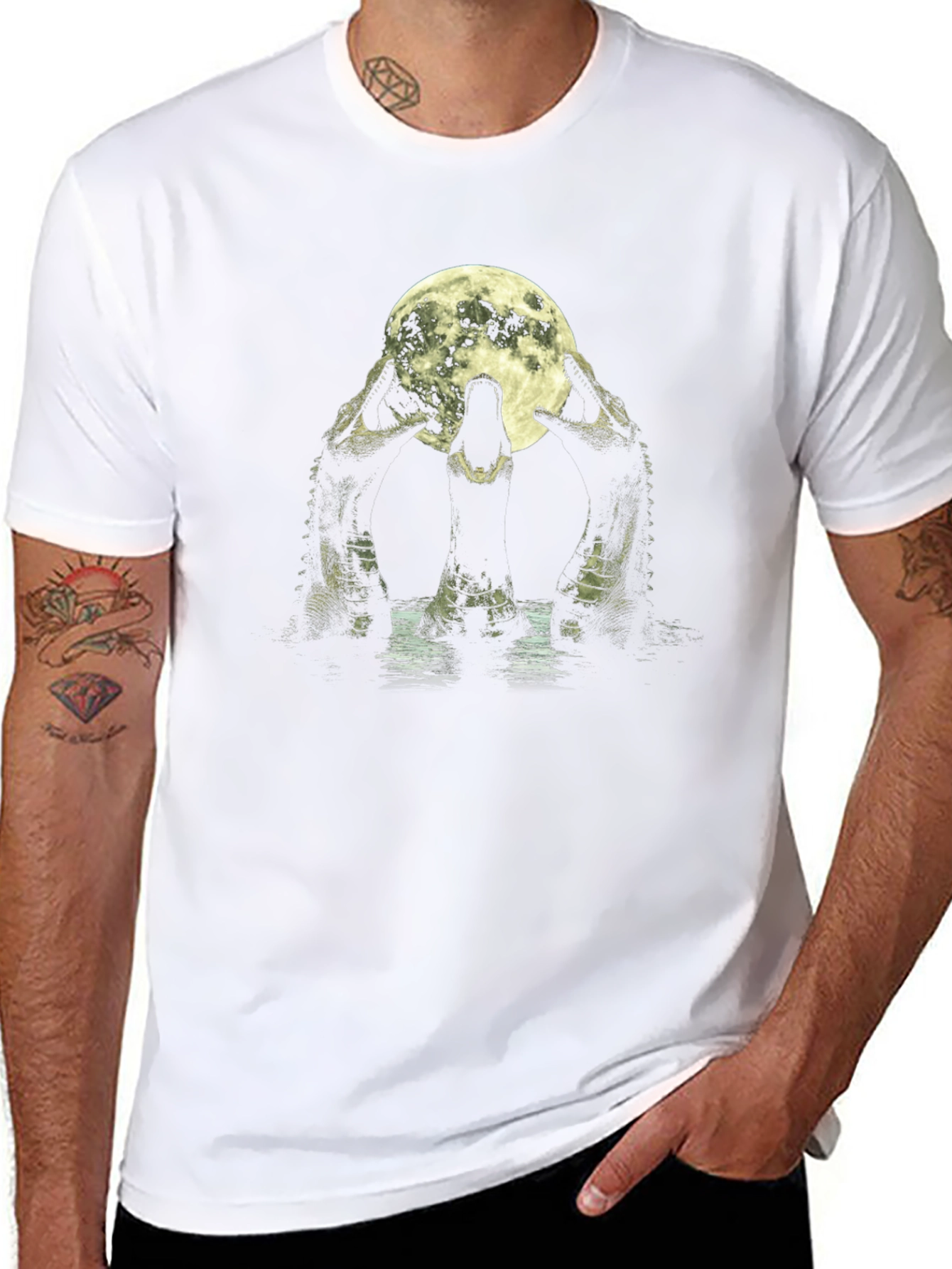 Crocodile Moon Black T-Shirt
