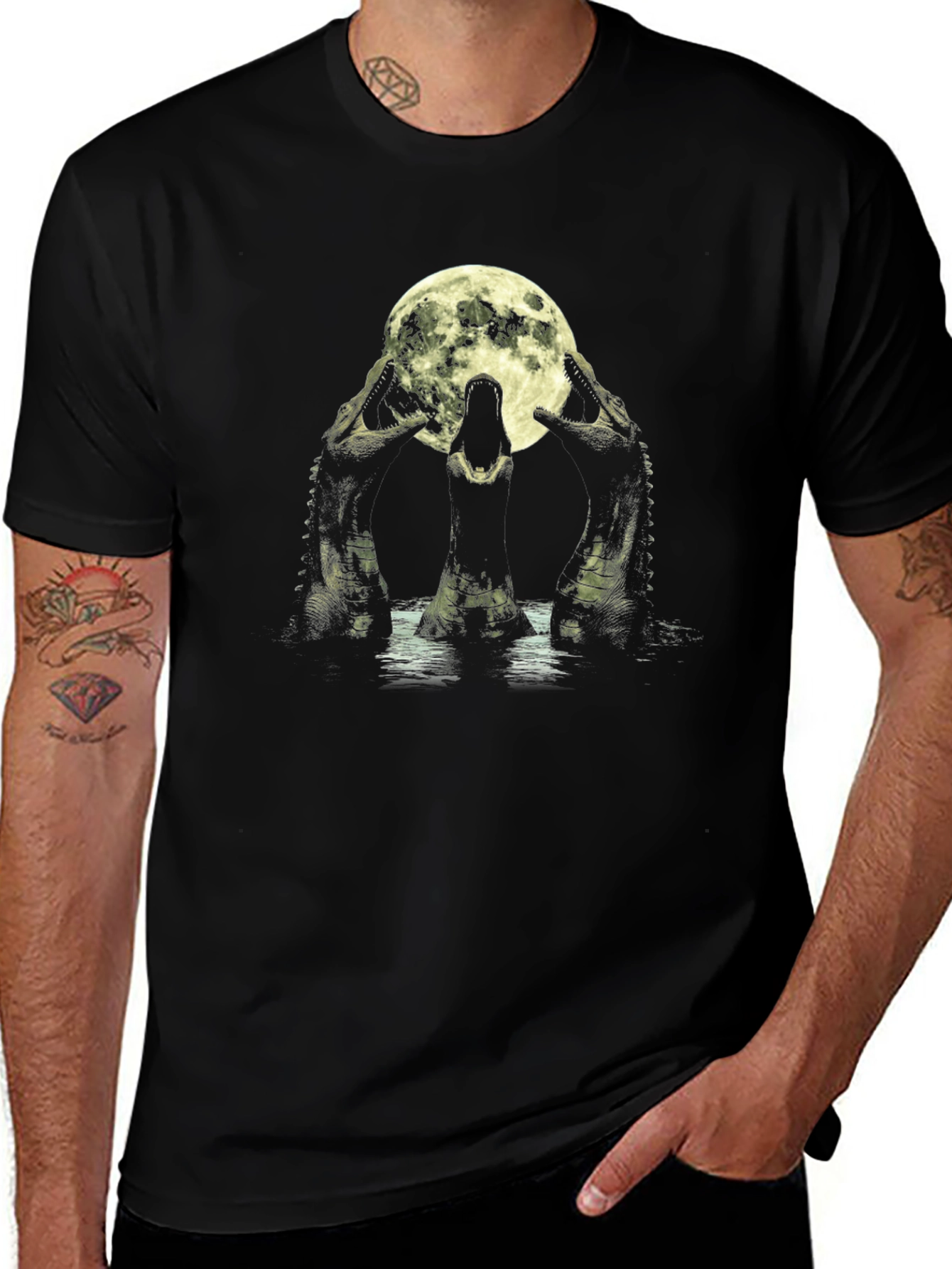 Crocodile Moon Black T-Shirt