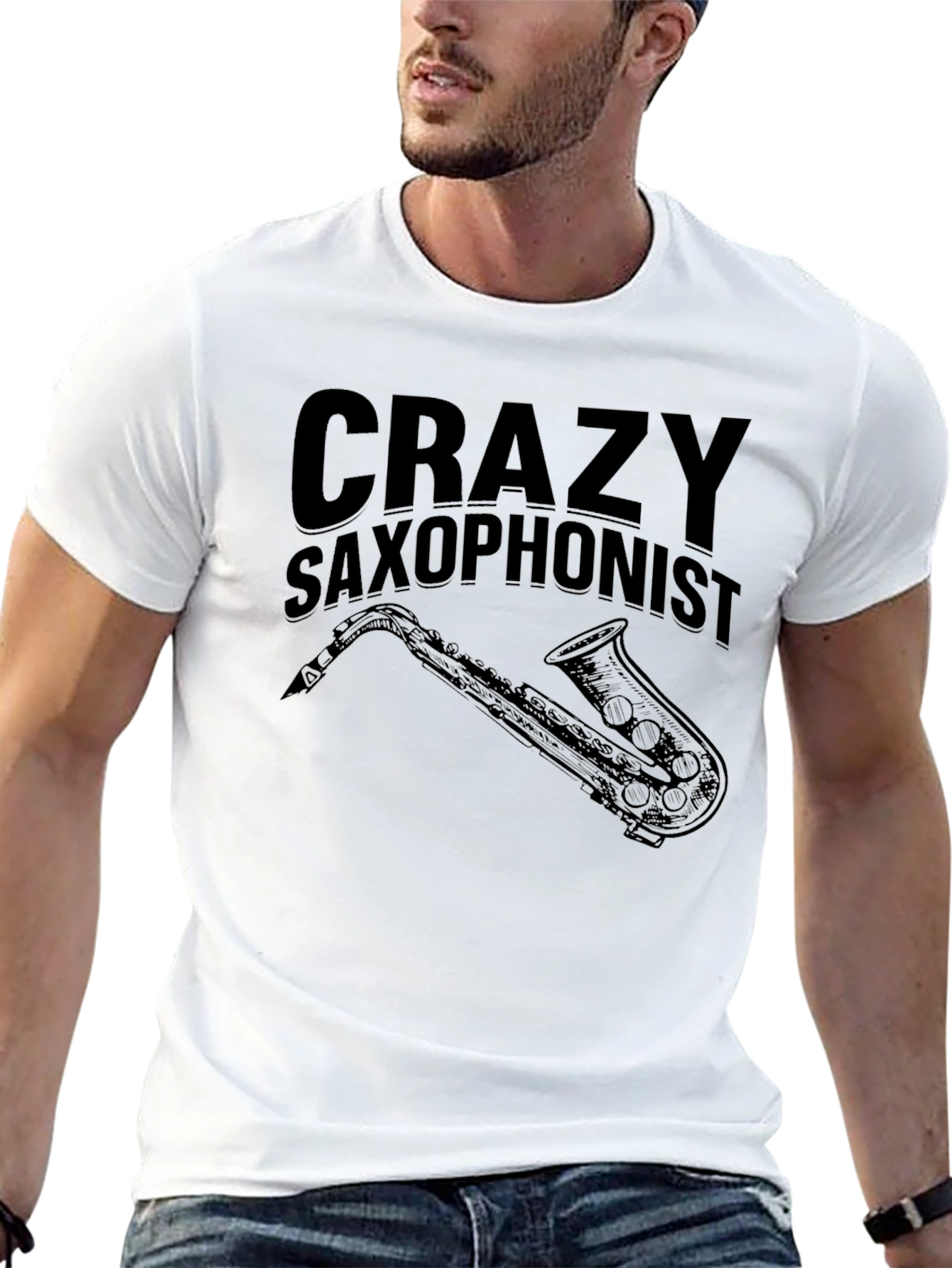 Crazy Saxophonist Black Graphic T-Shirt