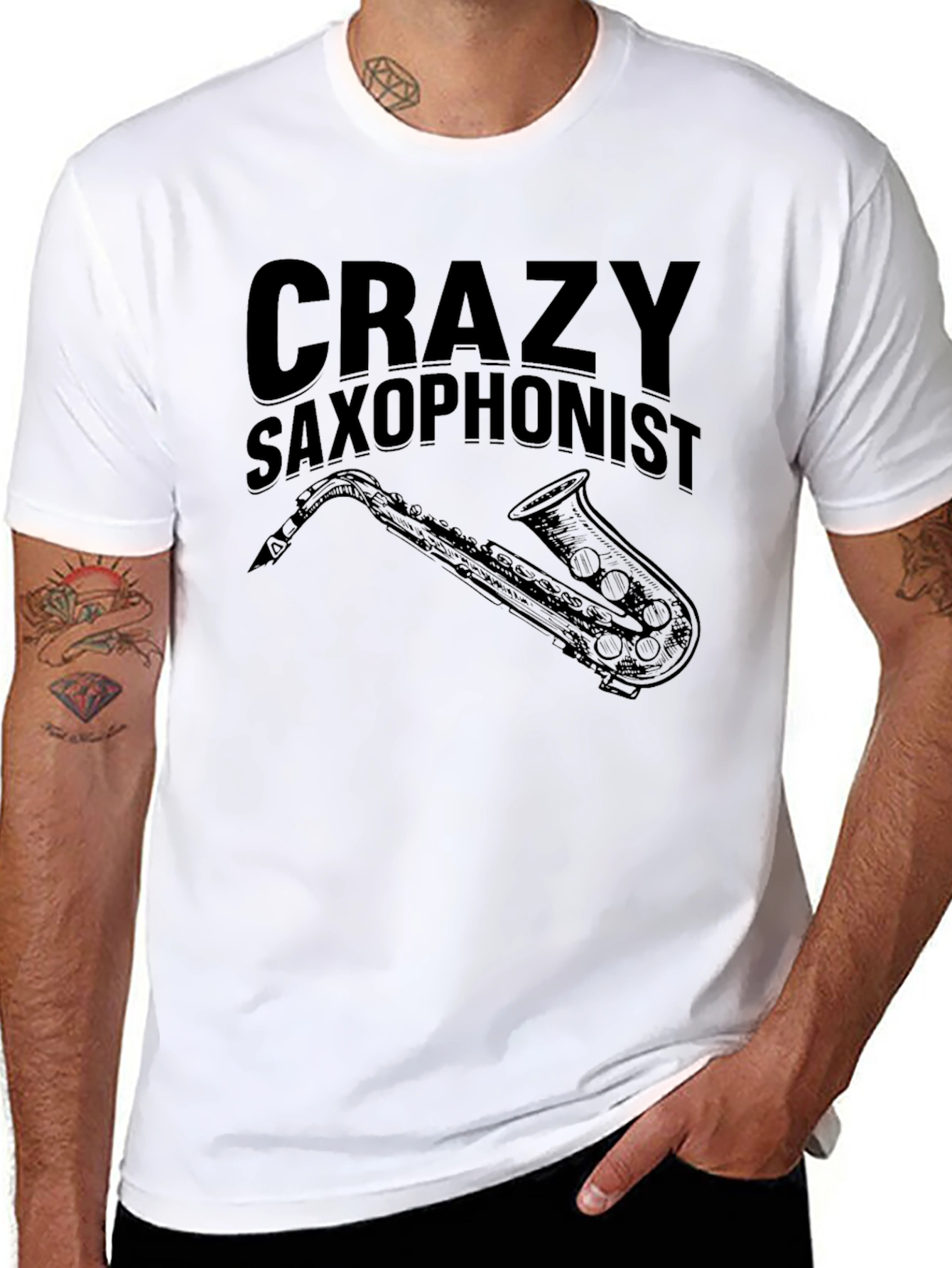 Crazy Saxophonist Black Graphic T-Shirt