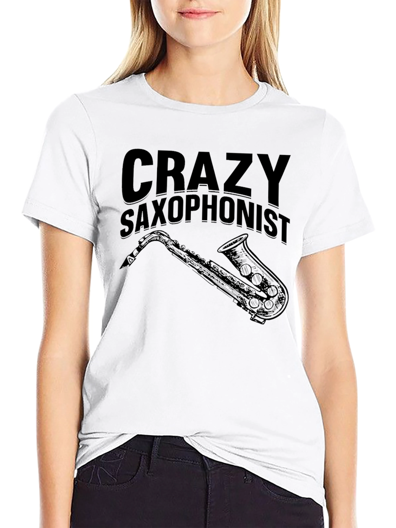 Crazy Saxophonist Black Graphic T-Shirt