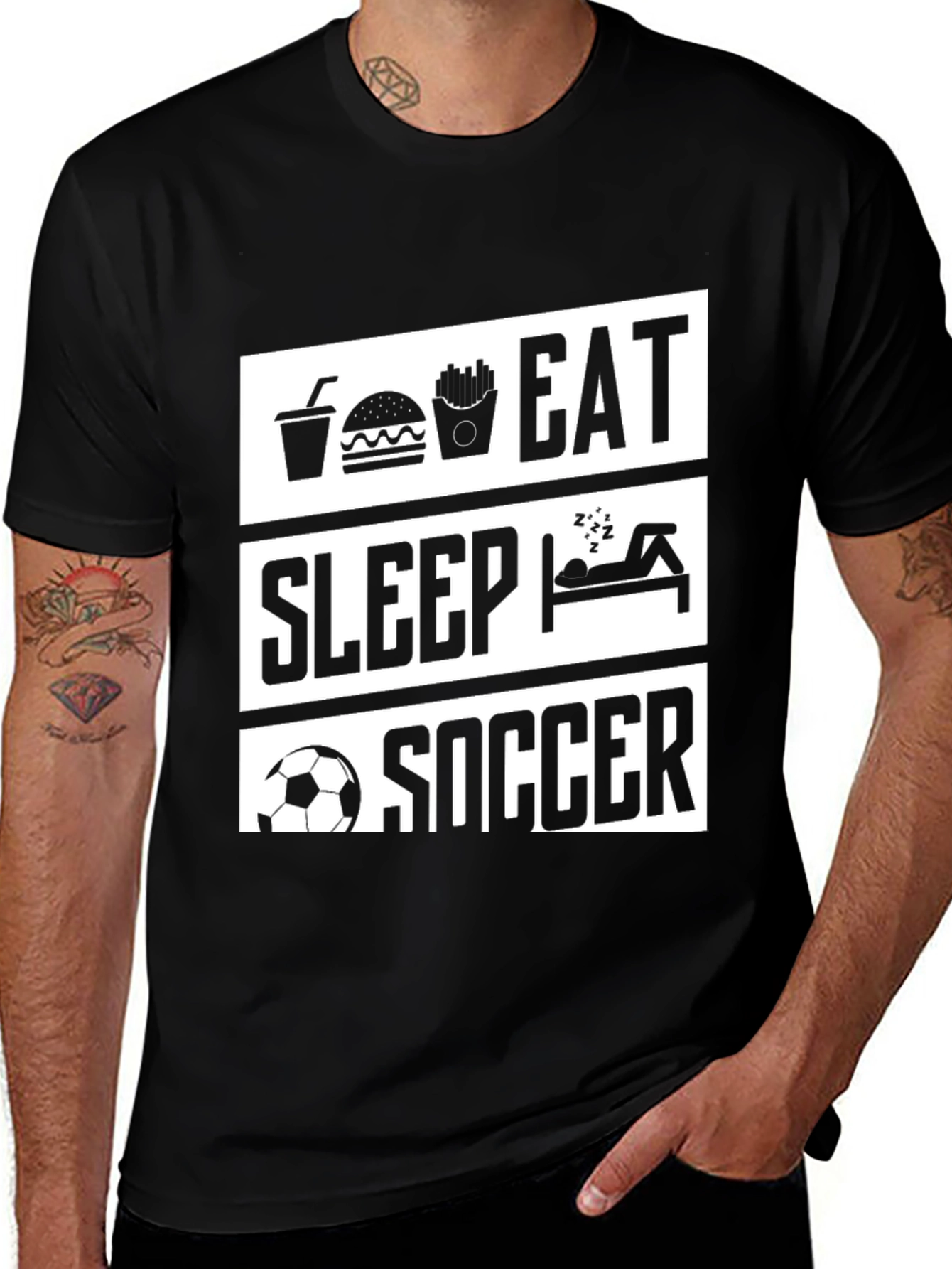Eat Sleep Soccer Black Graphic T-Shirt