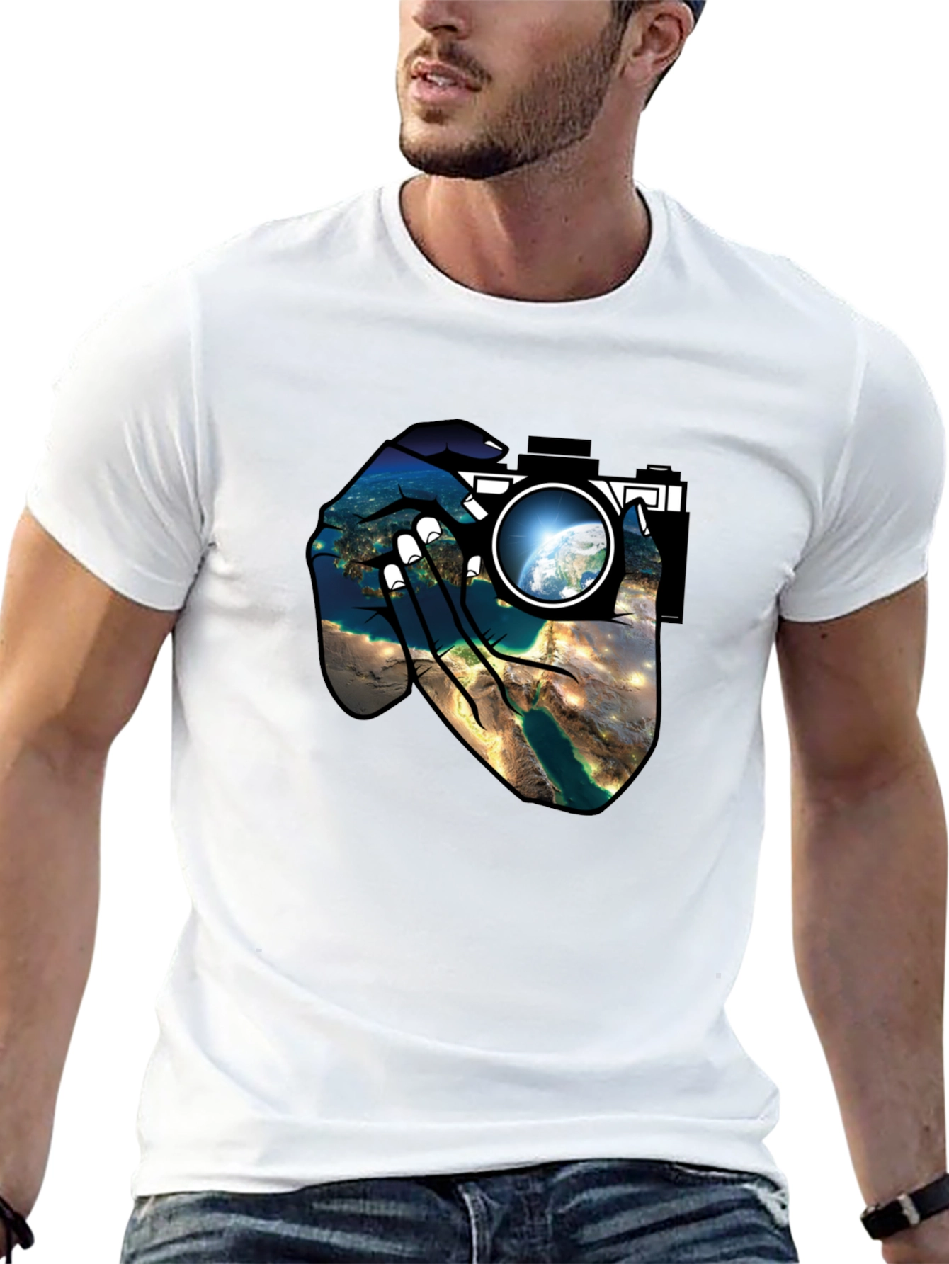 Earth View Camera T-Shirt - Black Cotton Tee