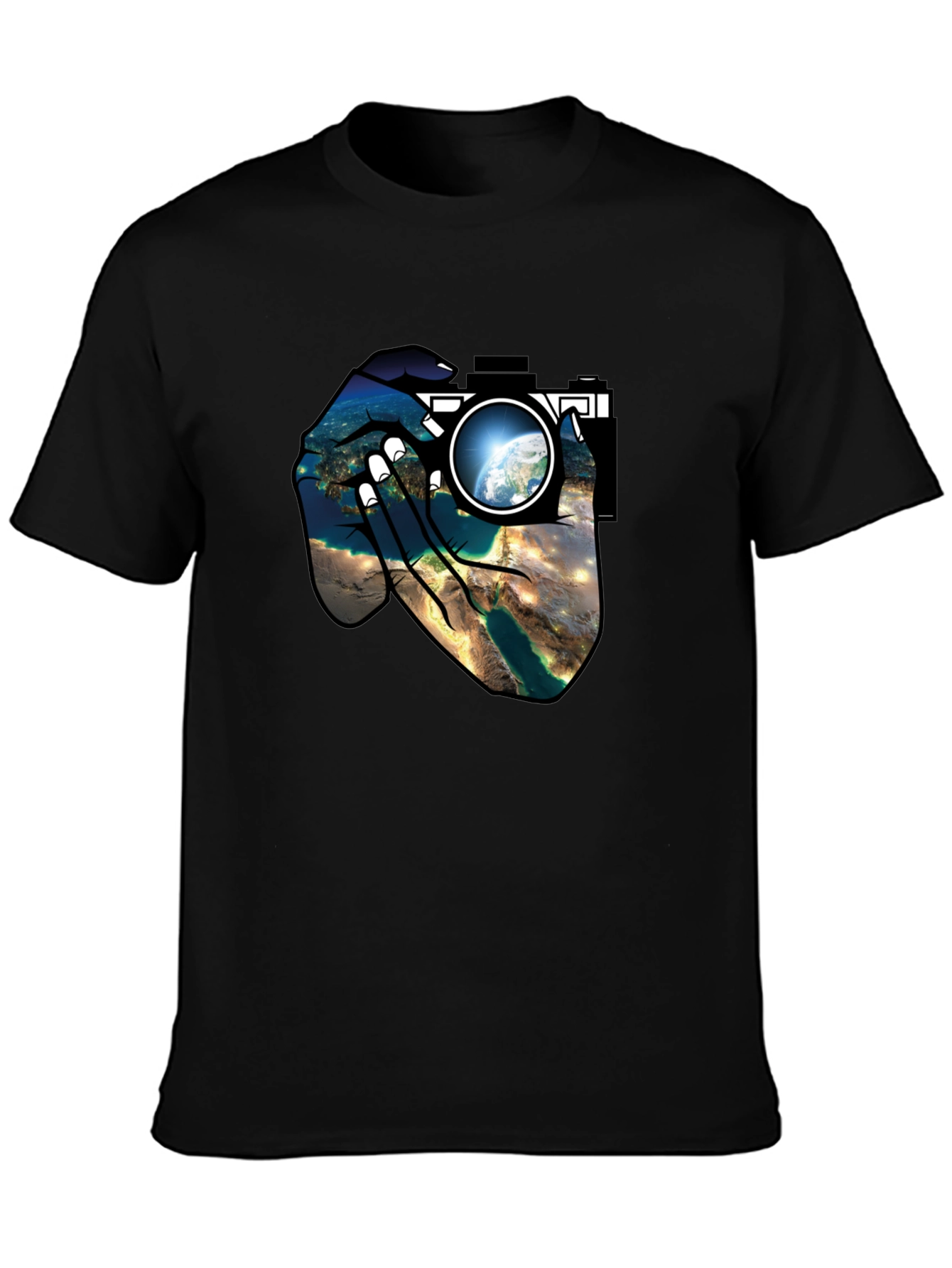 Earth View Camera T-Shirt - Black Cotton Tee