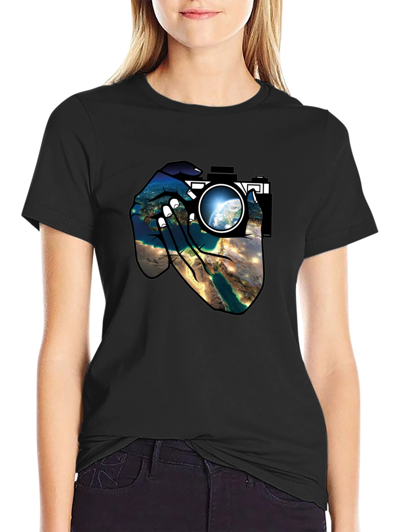 Earth View Camera T-Shirt - Black Cotton Tee